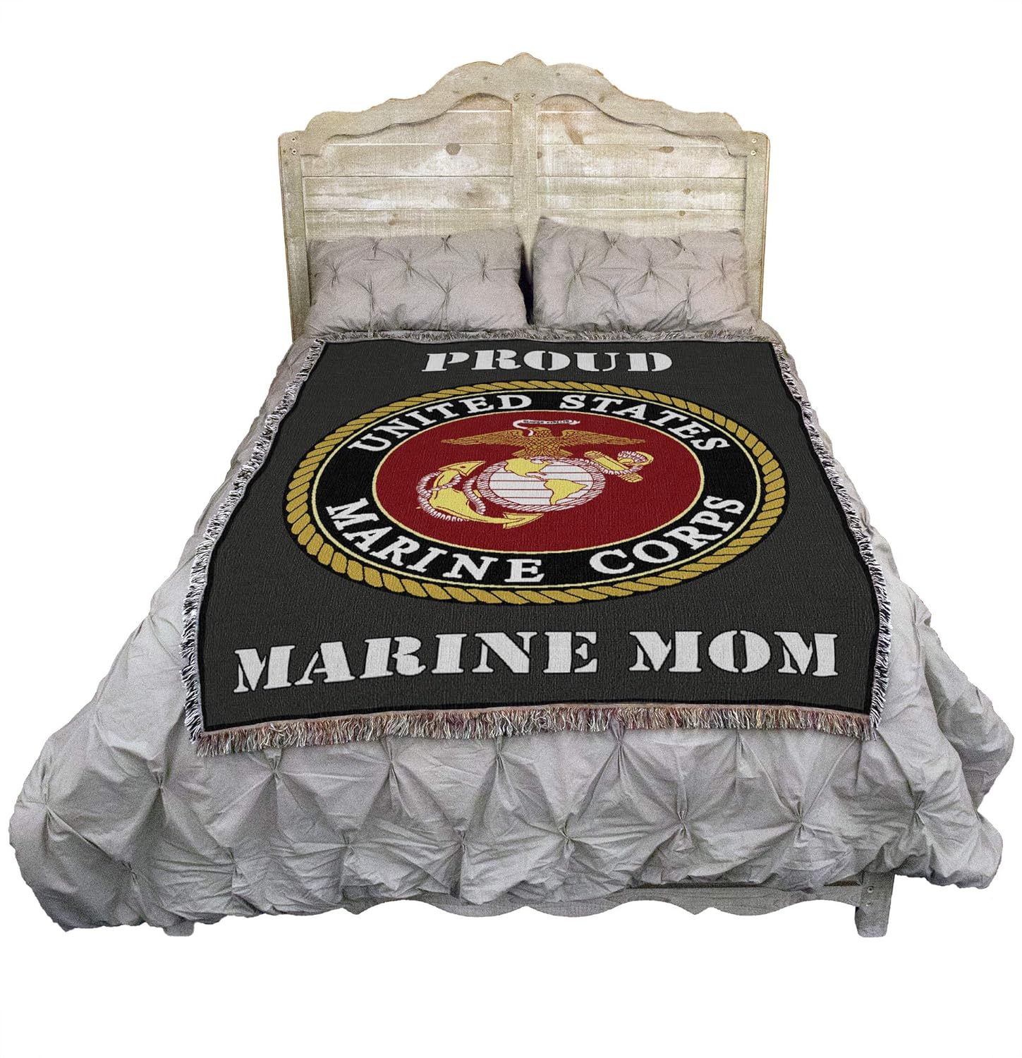 Pure Country Weavers US Marine Corps - Proud Mom Emblem Blanket - Gift Military Tapestry Throw Woven from Cotton - Made in The USA (72x54)