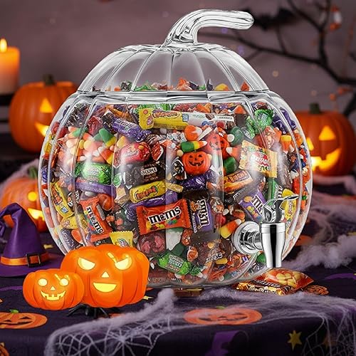 Miniatura 3 de Uiifan Paquete de 2 dispensadores de bebidas de calabaza de Halloween de 2 galones, dispensador de bebidas de vidrio con espita transparente en