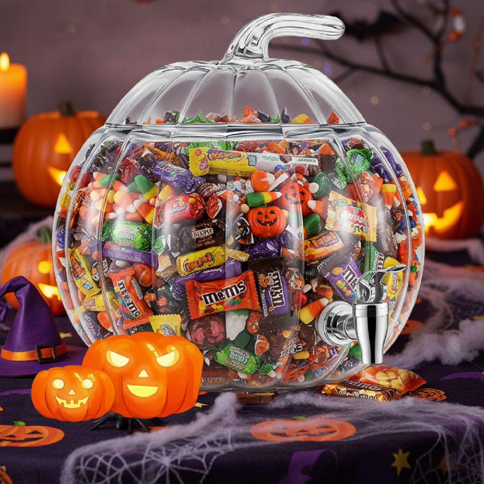 Uiifan Confezione da 1 dispenser per bevande in vetro a forma di zucca da 5 litri, per autunno, Halloween, festa del Ringraziamento, dispenser per bevande con beccuccio, ciotola per punch a zucca per