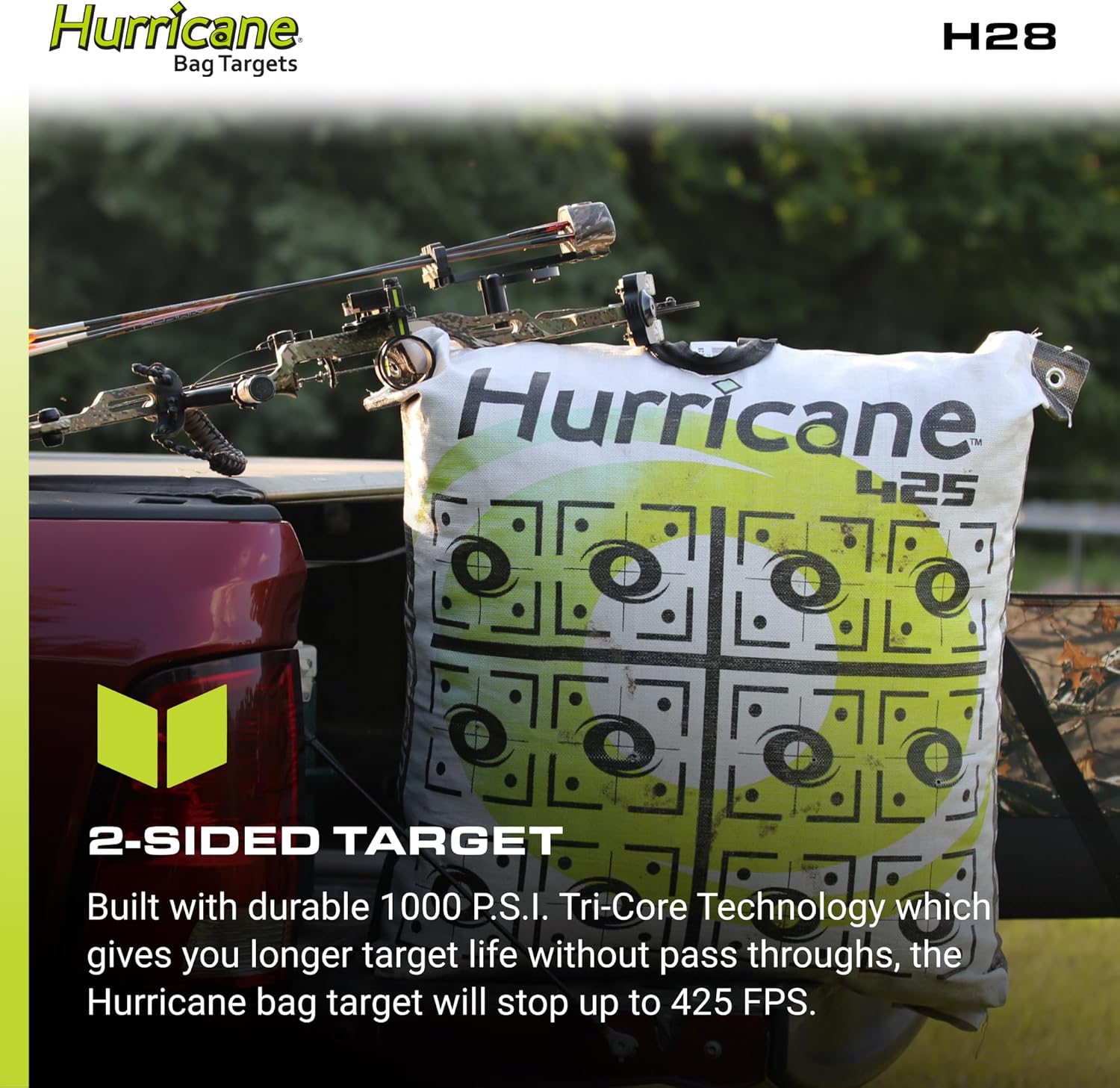 Hurricane H28 Archery Bag Target 28" High Visibility 425 FPS, Green