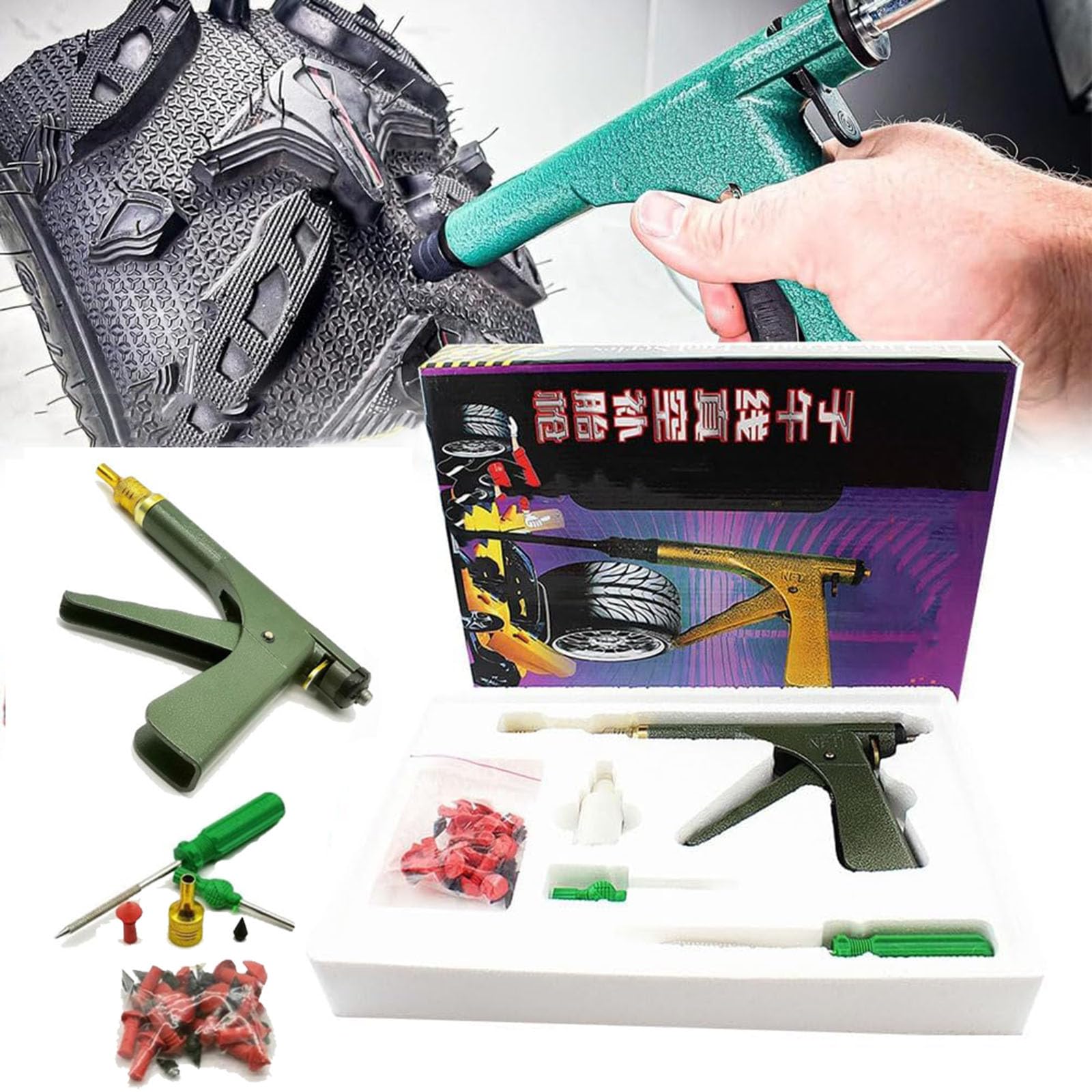 Glorivox Rapid Plug 2.0, Kit De Reparación De Neumáticos Rapid Plug 2.0, 2024 Rapidplug 2.0, Kit De Reparación De Neumáticos Rapidplug 2.0 Con Tapón En Forma De Seta Para Pinchazos Y Desinflados