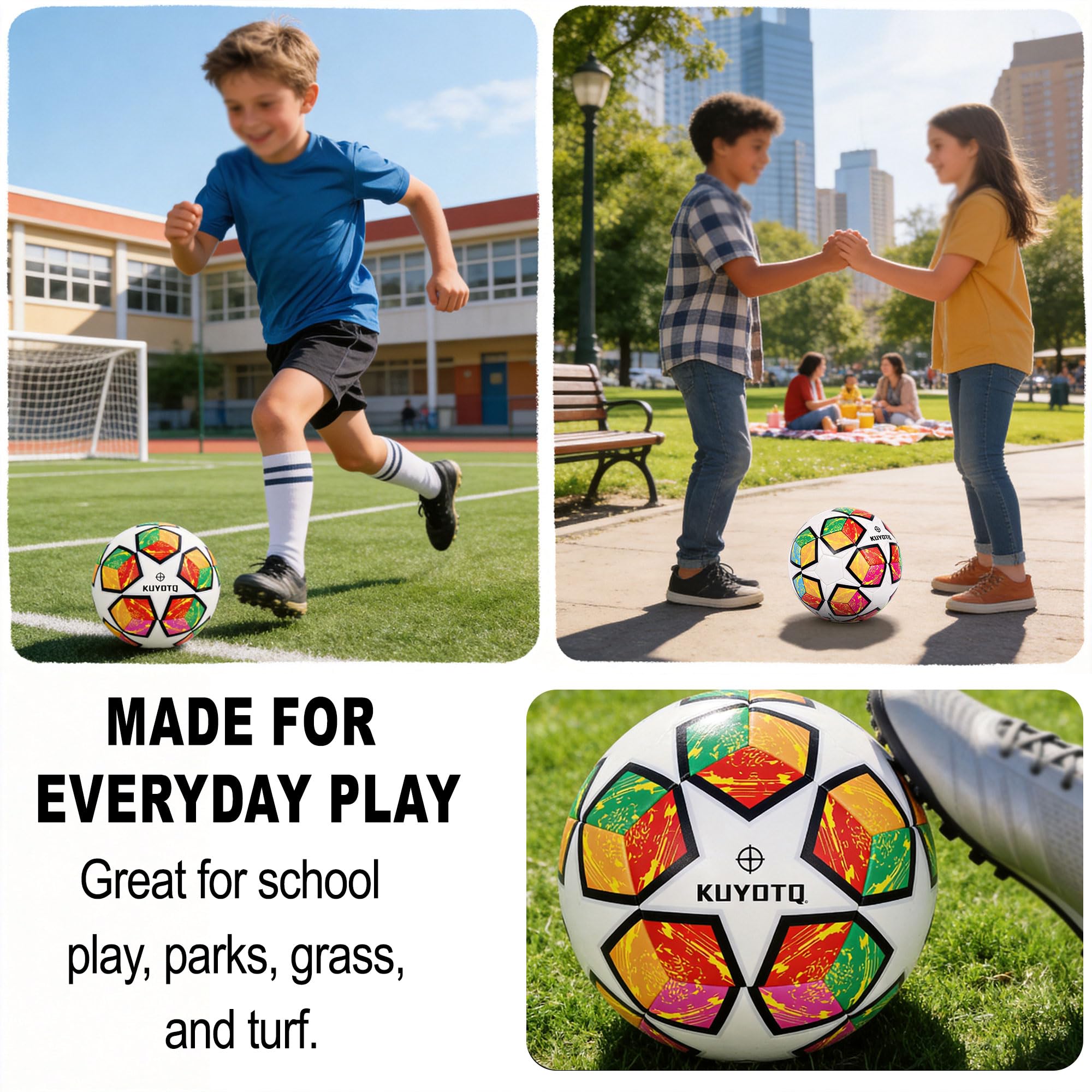 KUYOTQ Fußball, 2026 Colorway-Design, inspiriert von den USA, Kanada und Mexiko, verdickter PU-Bezug, weiche, verschleißfeste Oberfläche, Nylon-umwickelte Blase, Größe 4, für Kinder und Jugendliche