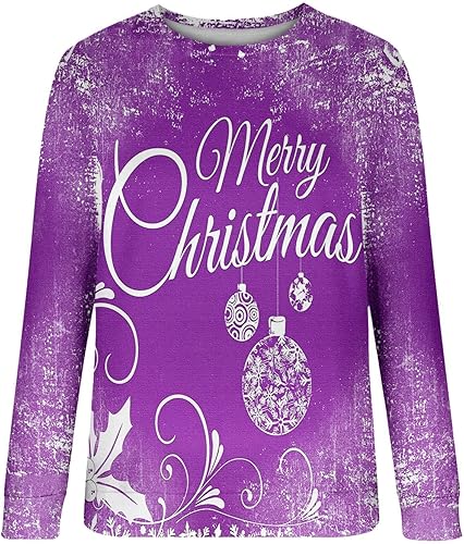 Miniatura 2 de Women'S Sweatshirt Round Neck Long Sleeved Merry Christmas Printed Cyber Of Day Deal Hoodie Full Workout Clothes