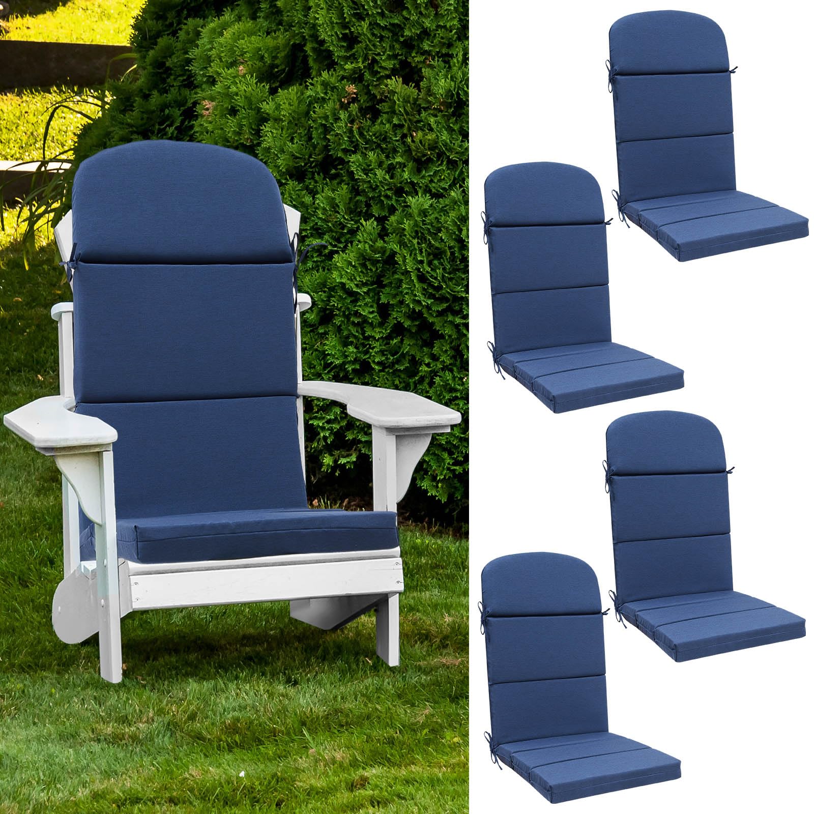 4 Pcs Adirondack Chair Cushions High Back Patio Chair Cushions Indoor Outdoor Seat Chair Back Cushions Sponge Waterproof Rocking Chair Pads with Ties Non Slip for Furniture