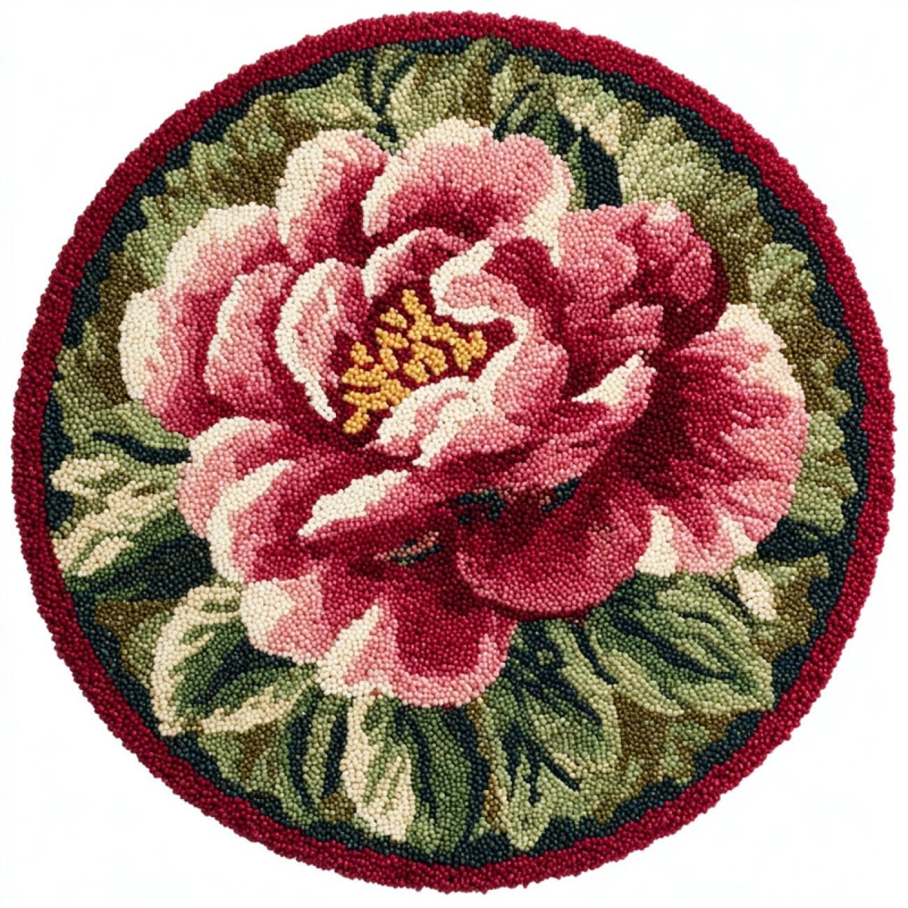 Kitquiver Rug Latch Hook Craft Kits Pink Peony 60x60cm