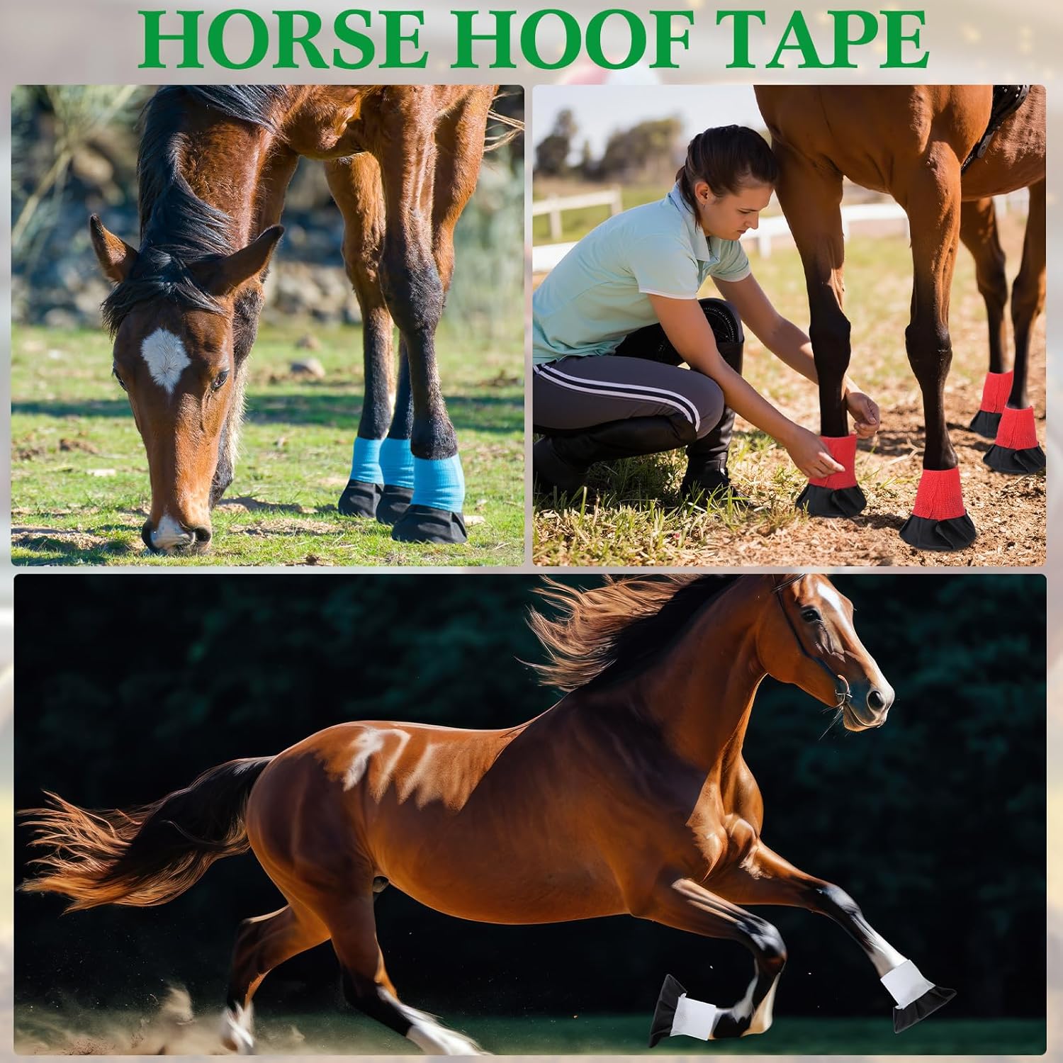 Aliceset 30 Pack Horse Hoof Tape with 6 Rolls of Vet Wrap, Breathable Cushion Hoof Packing Colorful Strong Sticky Foot Wrap for Horses Hoove Wound Care Laminitis Abscess Treatment(Colorful)