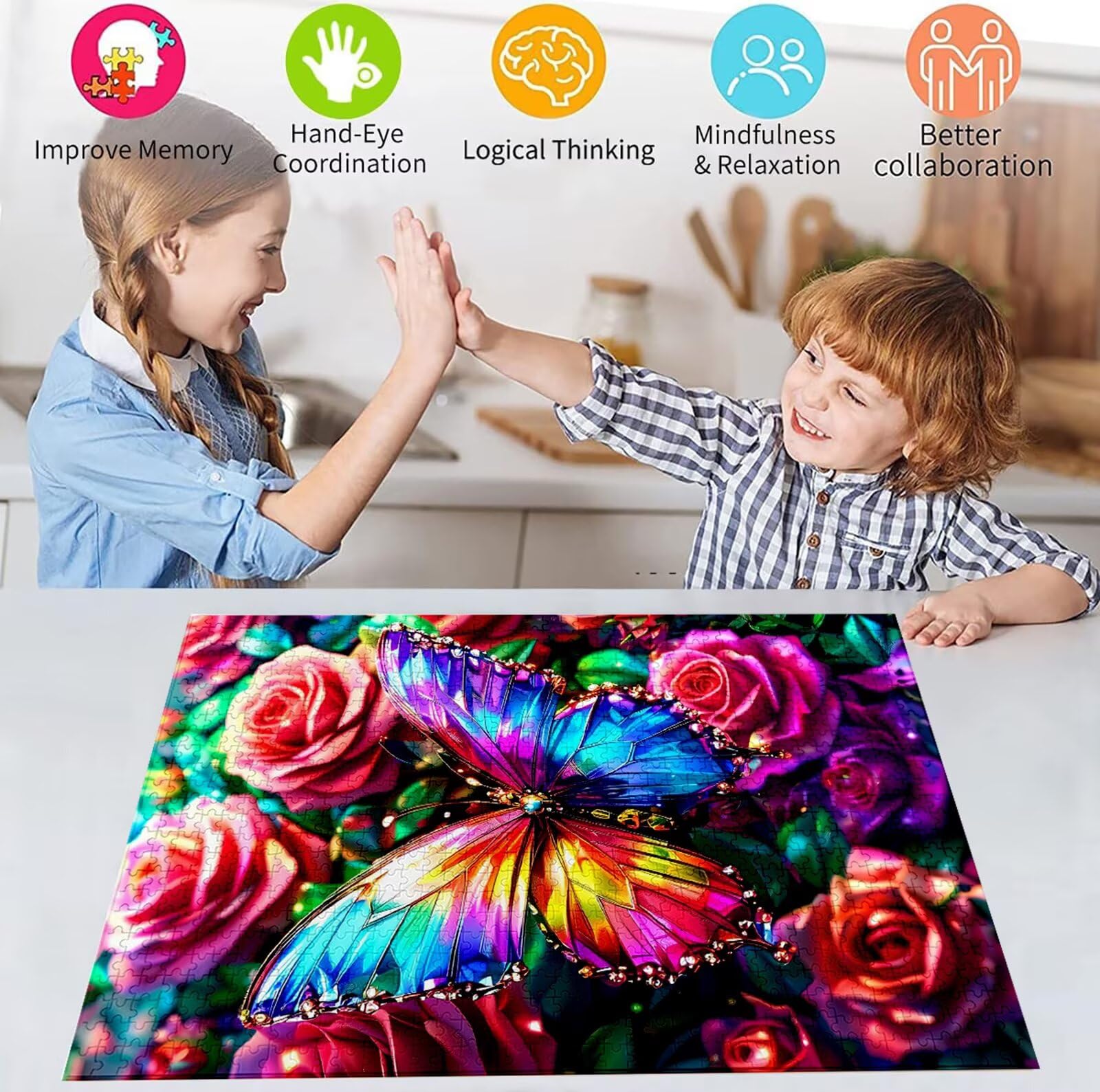 Puzzle 5000 Pezzi, 3 4 5 Anni Puzzle Rosa 6 7 8 Anni Giochi Educativi Sostenibili Con Motivi Per Adulti Da Gioco in Legno Di Alta Qualità Jigsaw Farfalla per Gioco Familiare, 2026 Regalo Natale H-7820