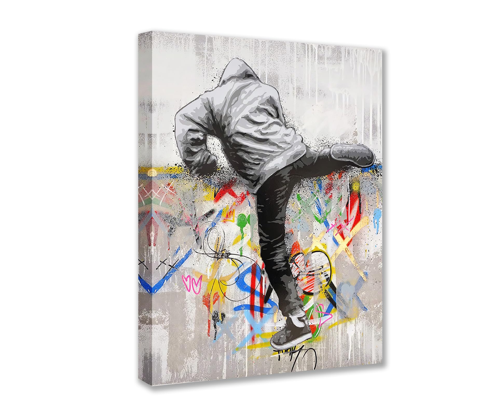 Banksy Street Art Decor Classic Graffiti Pictures Sporting Man Pop Paintings Artwork 1 Panels Canvas Wall Art Living Room Home Modern Decor Framed Giclee Ready to Hang Gift(12''W x 16''H) — image 1