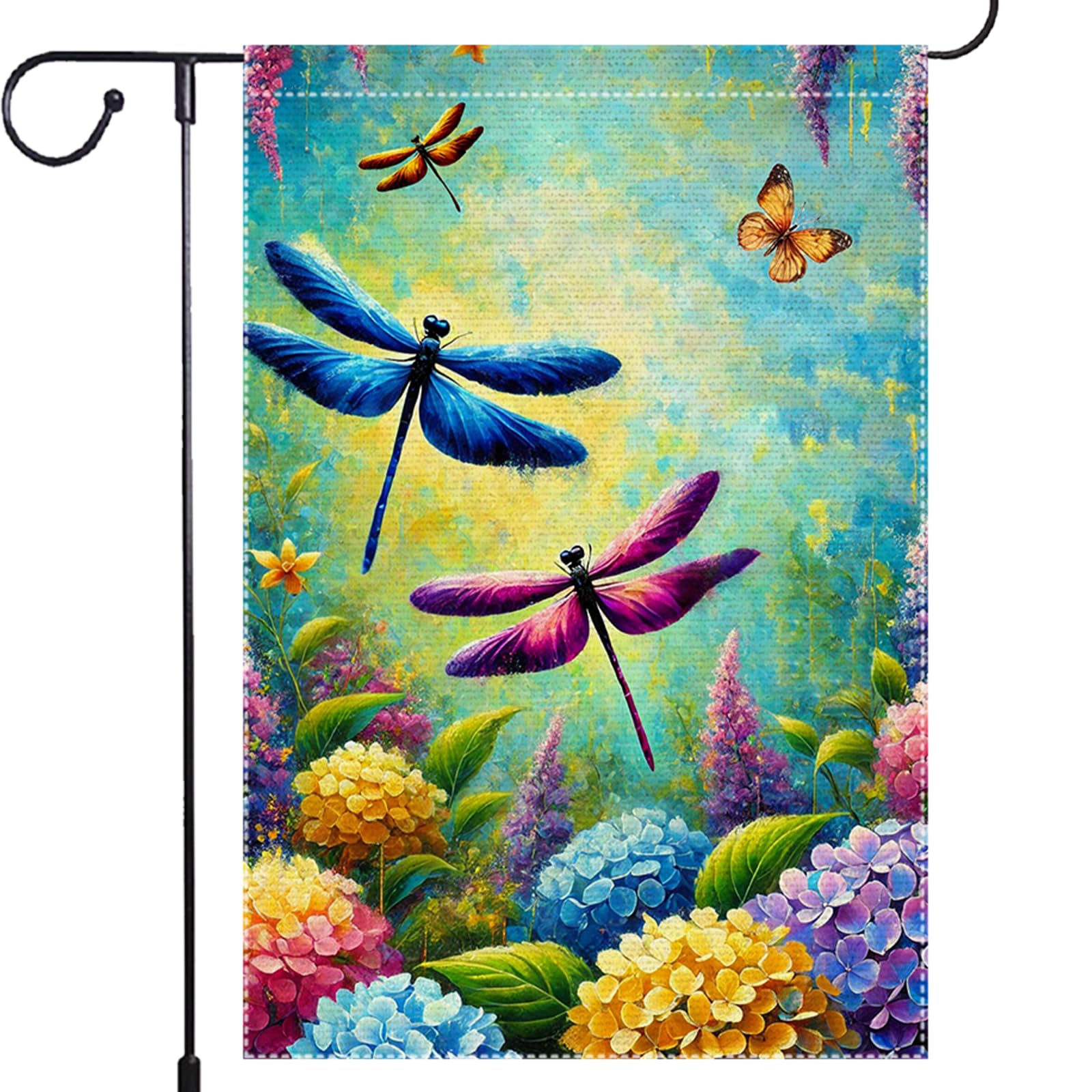 Spring Dragonfly Garden Flag Seasonal Wildflowers 12x18 inch Double Sided Burlap Colorful Floral Truck Yard Lawn Home Outdoor Small Butterfly Flags