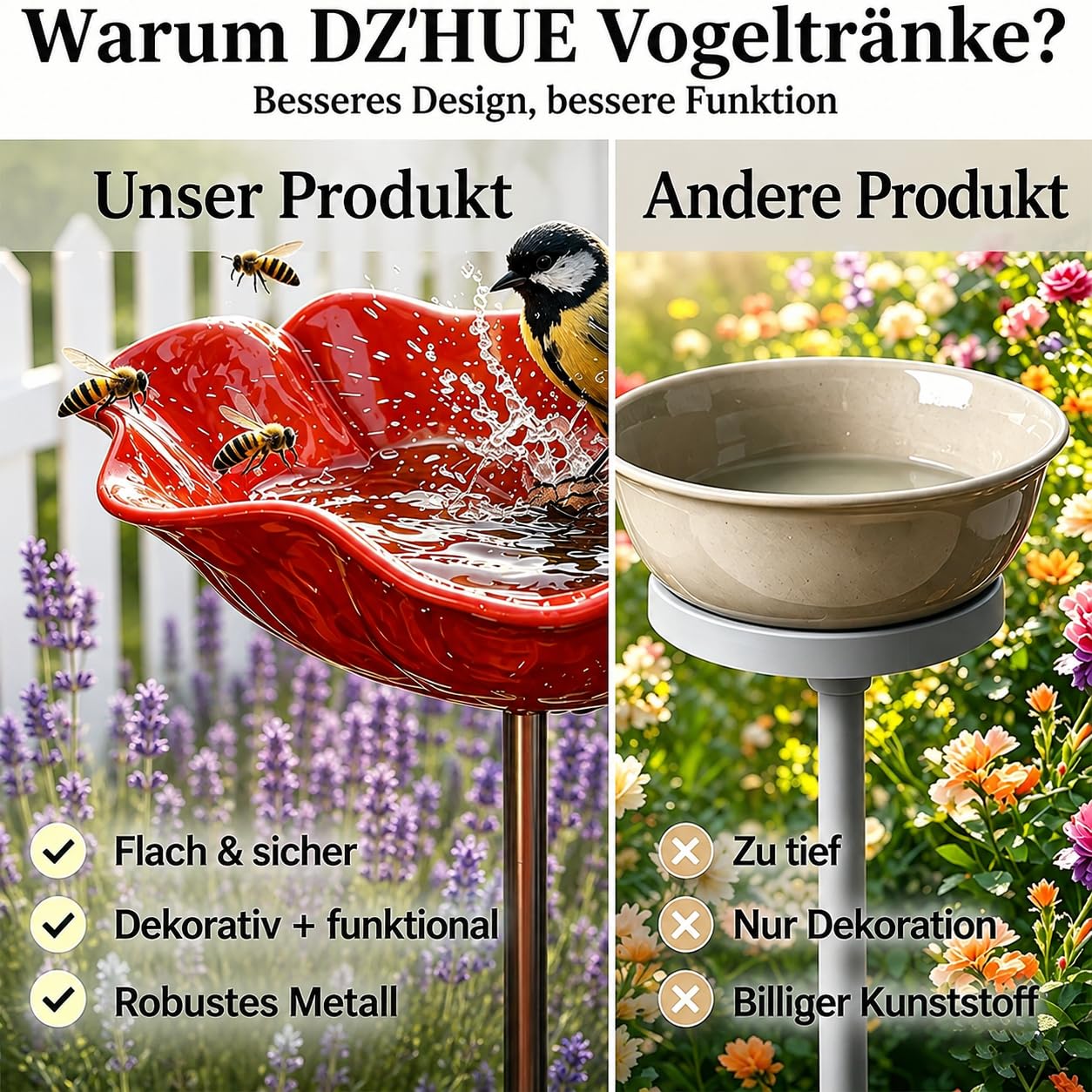 Vogeltränke Blume, Vogeltränke Stehend, Ekorative Bienentränke, Handgefertigt Gartenstecker Vogelbad Blume Dekorative Futter und Tränkschale für Vögel und Bienen (Red, Blue, Yellow)