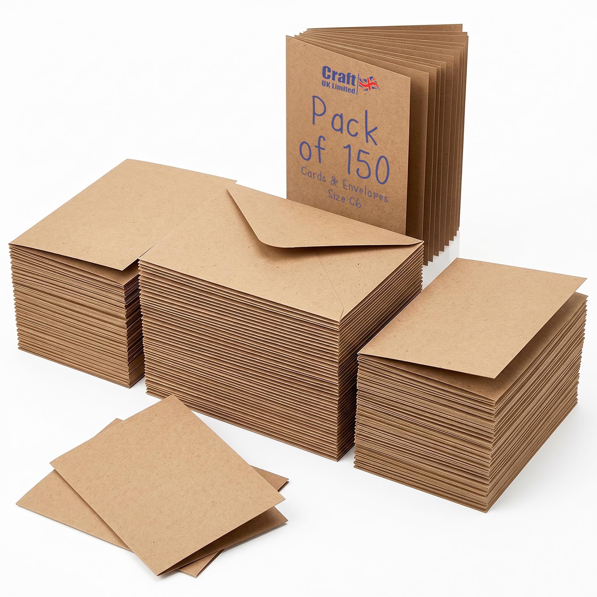 Craft UK, 150 Blank Cards and Envelopes for Card Making, 280gsm, Made in the UK, Lasting Quality, Kraft Brown, C6