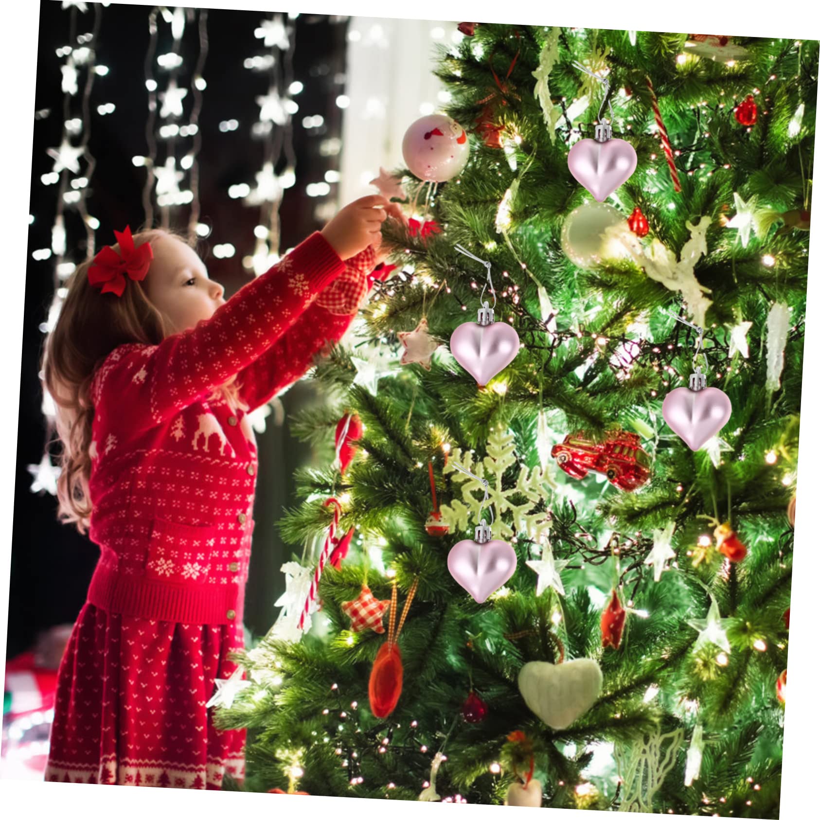 VOSAREA Ornamenti Natalizi Creative e Decorative a Forma di Cuore 12 Pezzi in Rosa da Appendere per Decorazioni Festive e Ringhiere Scala