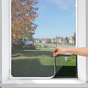 Magnetic Window Screen Adjustable Window Net 24”x 32” Fiberglass Window Screen Mesh for House Windows with Magnets