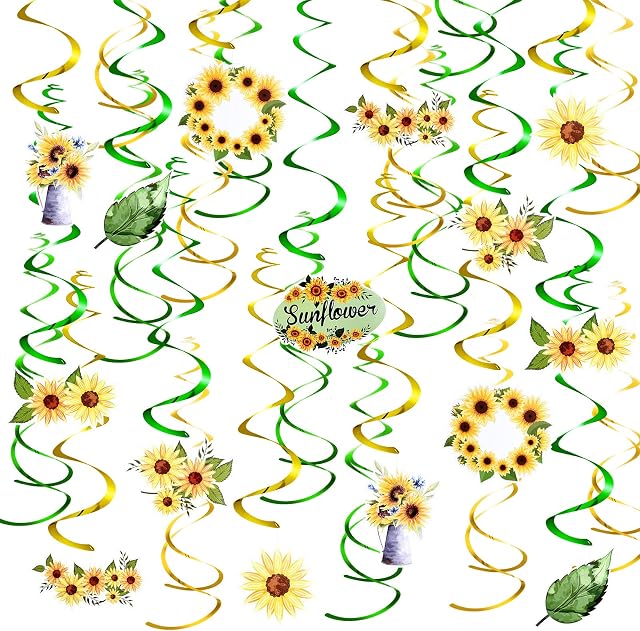 PLULON 30Pcs Sunflower Hanging Swirls Sunflower Birthday Decorations Flower Swirls Sunflower Theme Party Decorations for Baby Shower Wedding Home Wall Ceiling Party Supplies