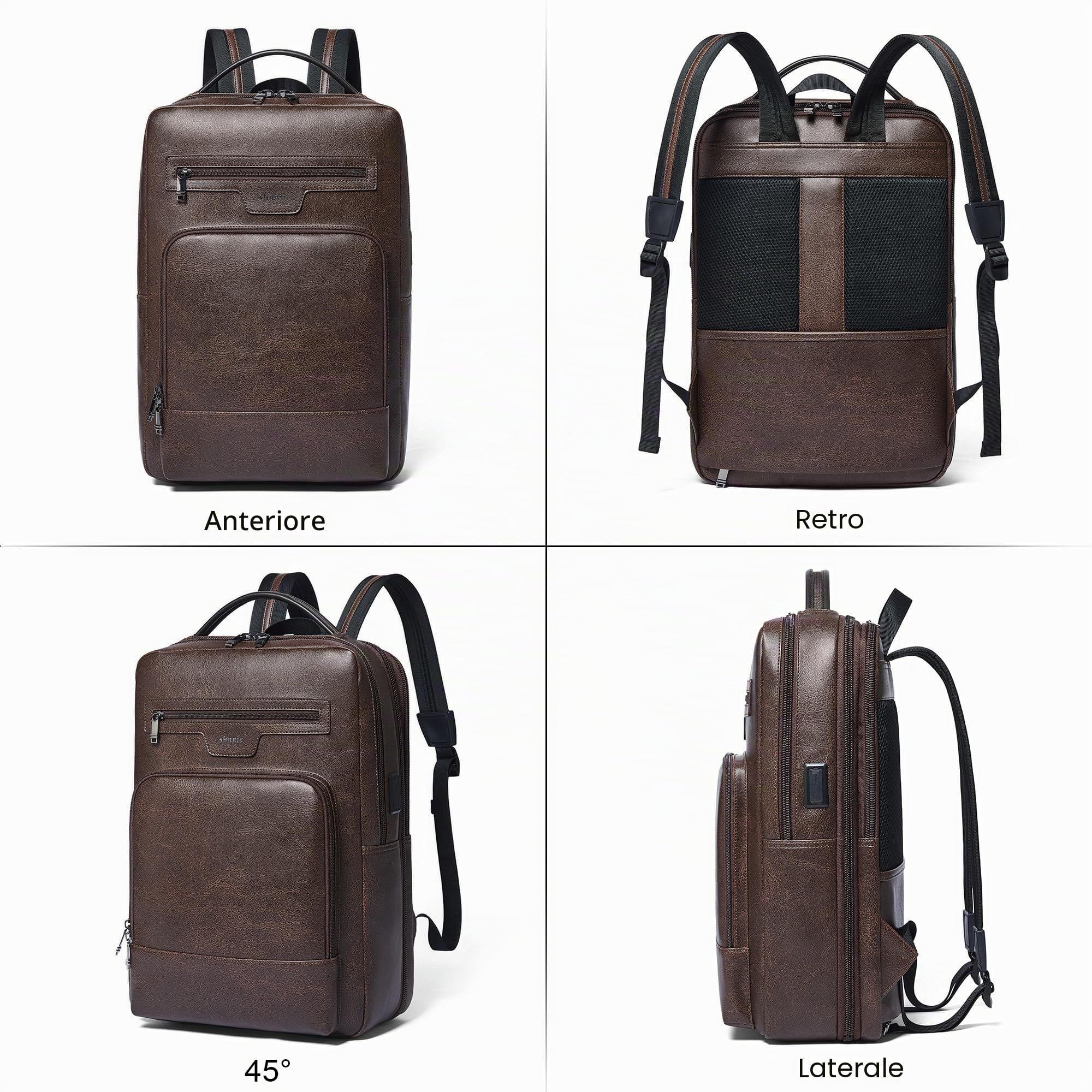 Shrrie cuoio laptop zaino per donne e uomini, 16 pollici impermeabile computer zaino, con connessione di ricarica USB，28 L estensibile lavoro Business Weekender College,Caffè