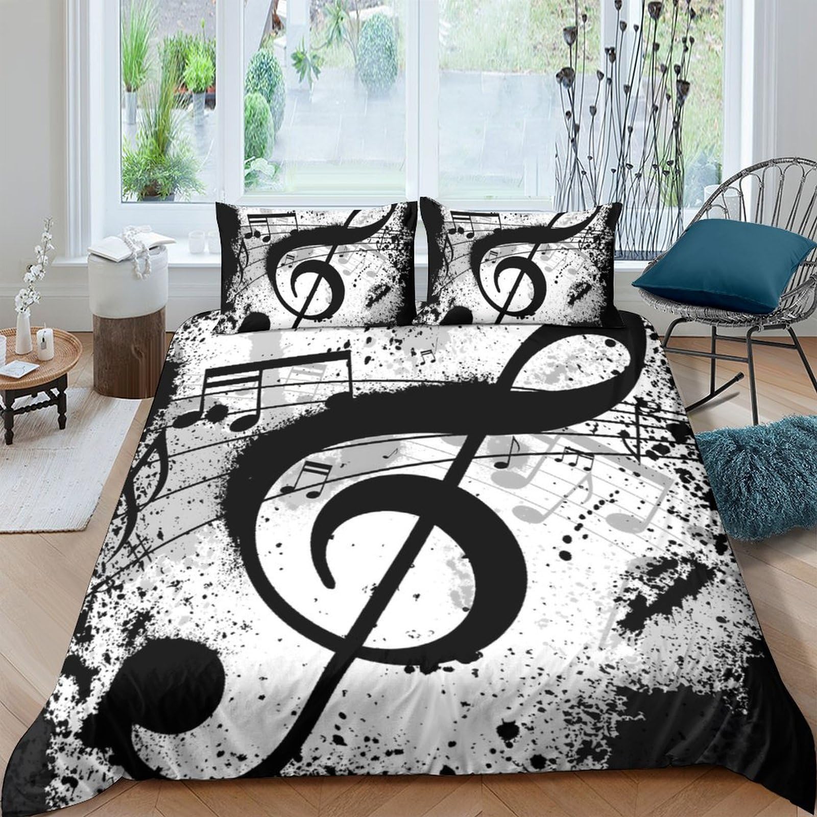 Ctjqhvkz Style-7 3D Printed Musical Note Fitted Sheet Microfiber Black White Artistic Clef Bed Cover For Bedroom Guestroom Decor Single（135X200cm）
