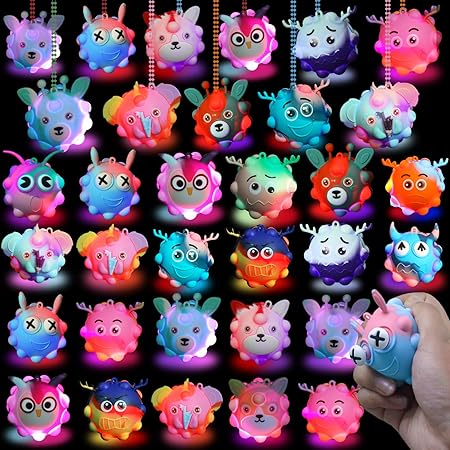 48 Pack Light Up Party Favors for Birthday, Glow in The Dark Party Supplies, Pop Fidget Toys Bulk 3D Stress Ball Toy, Squeeze Toys, Easter Filler, Classroom Prizes Stocking Stuffers for Adults Toddler