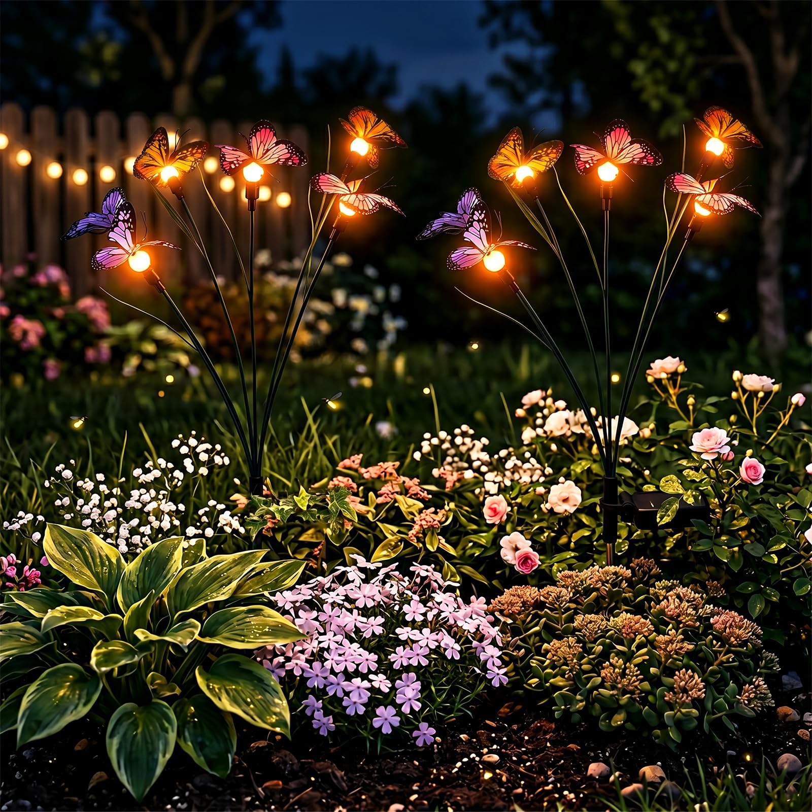 Solar Garden Lights Outdoor, 2 Pack Upgraded Swaying Butterfly Lights, Waterproof Solar Firefly Light, Decorative Landscape Lighting for Yard, Patio, Pathway, Flower Bed Decor(6 Butterflies)