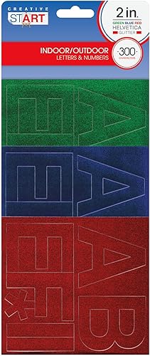 Creative Start - Personajes autoadhesivos, letras y números, 2 pulgadas, Helvetica, colores surtidos con purpurina, paquete de 300