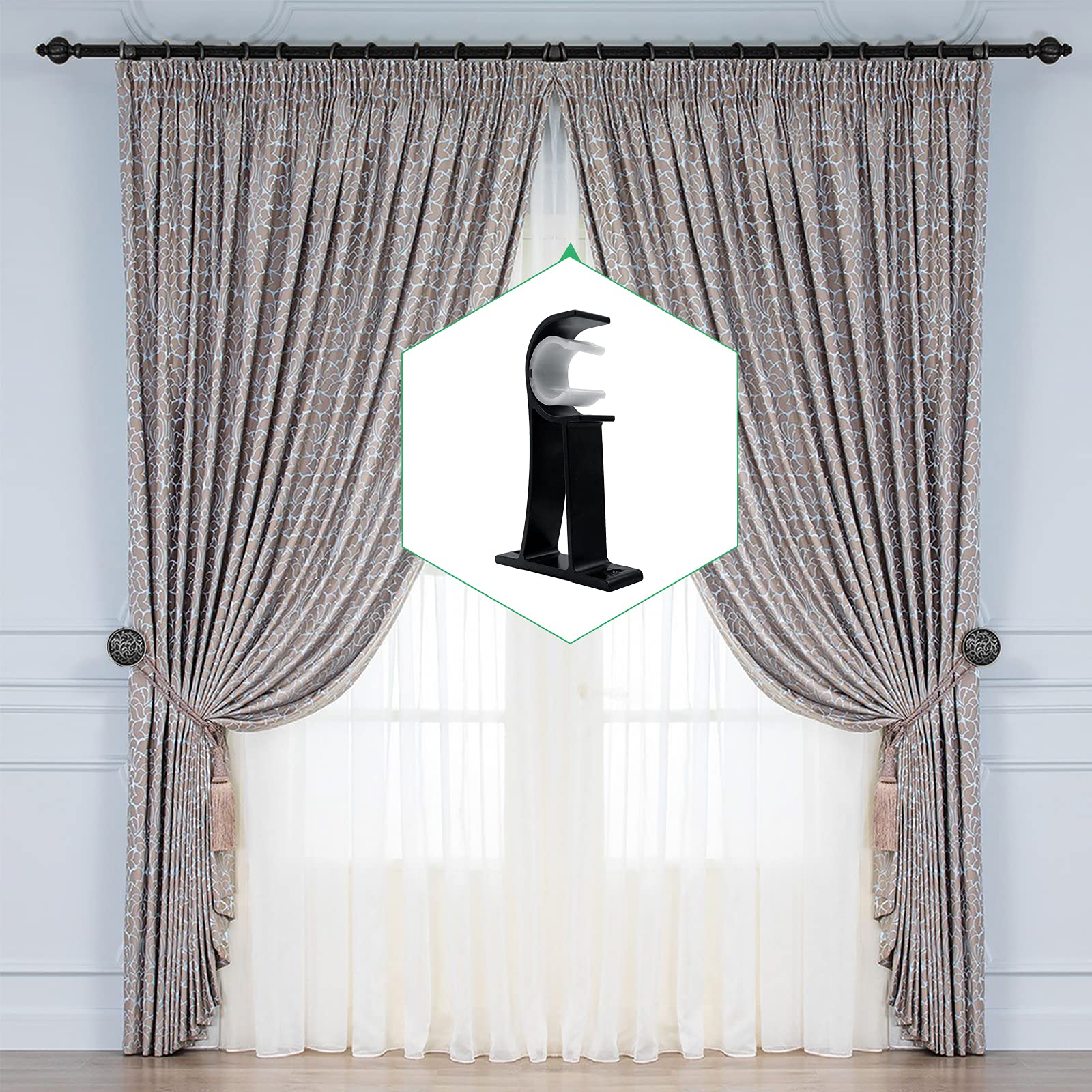 Black Curtain Rod Brackets - 6 Pack -8