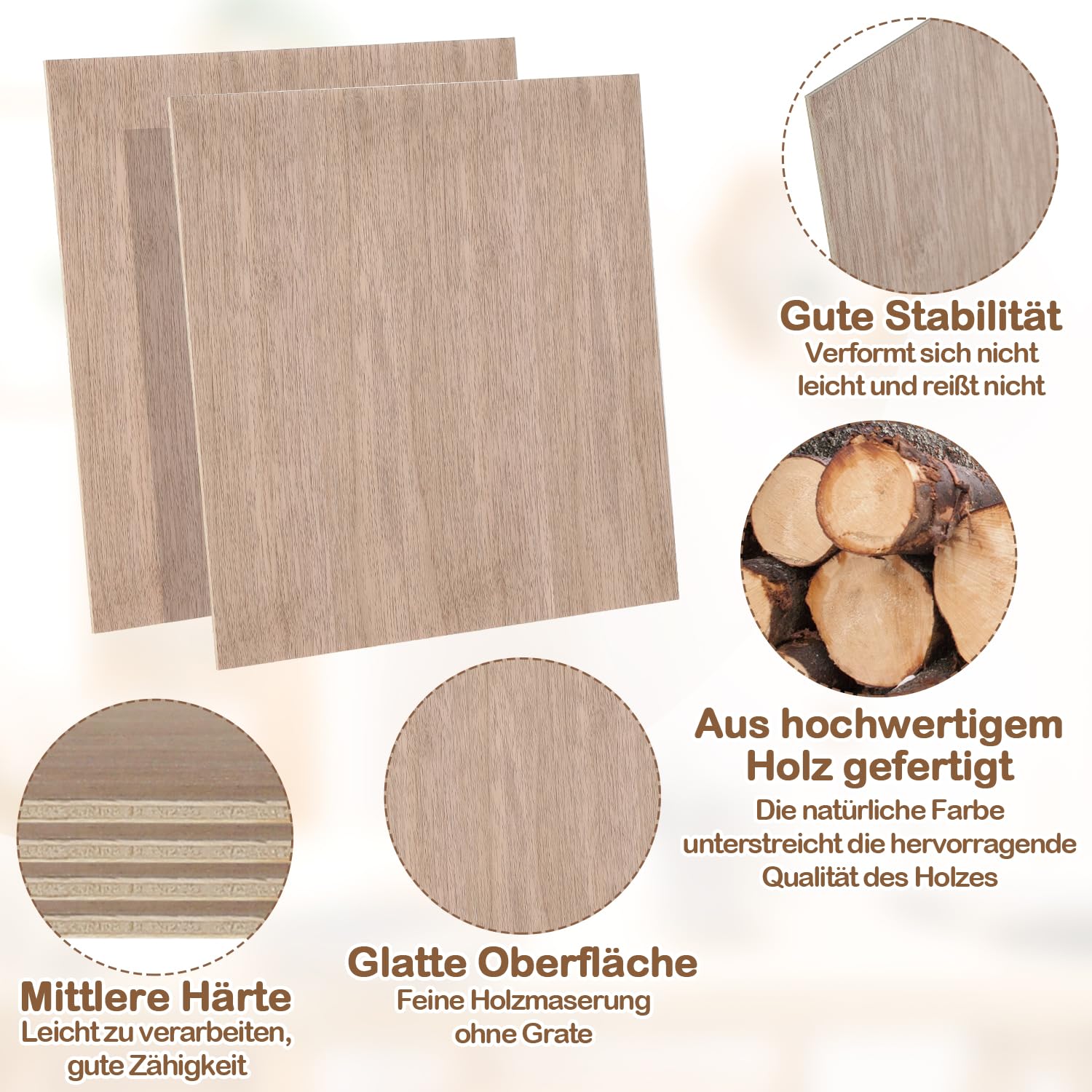 Pannello di compensato 3 mm, 300 x 300 mm, 50 pezzi, per lavori di bricolage, per modellismo, taglio laser, incisione per legno, pittura a olio fai da te