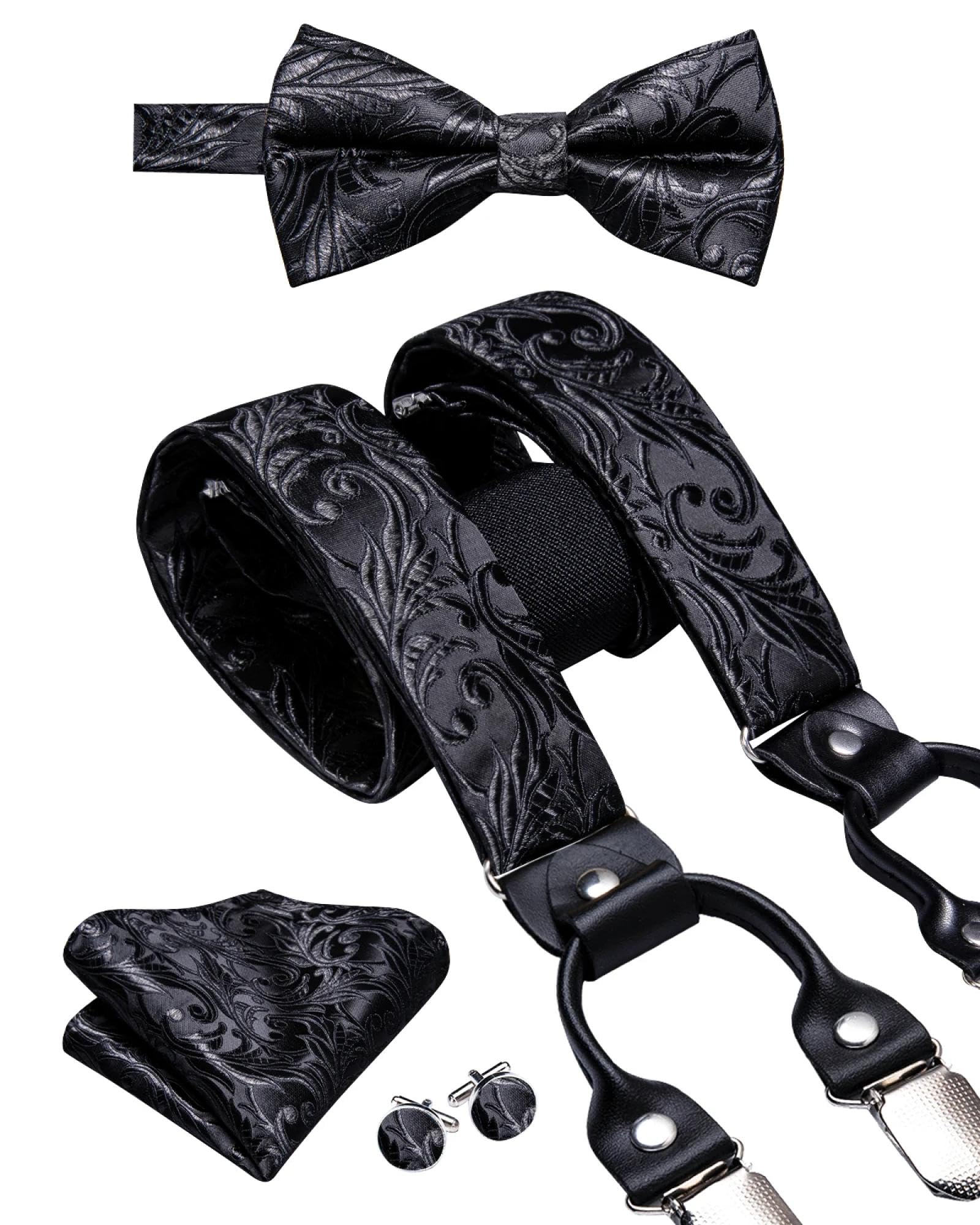 Hosenträger Suspender Florales Herren-Hosenträger-Set Mit Fliege Und Manschettenknöpfen Verstellbar Mit 6 Clips Y-Rückenträger Für Männliches Business