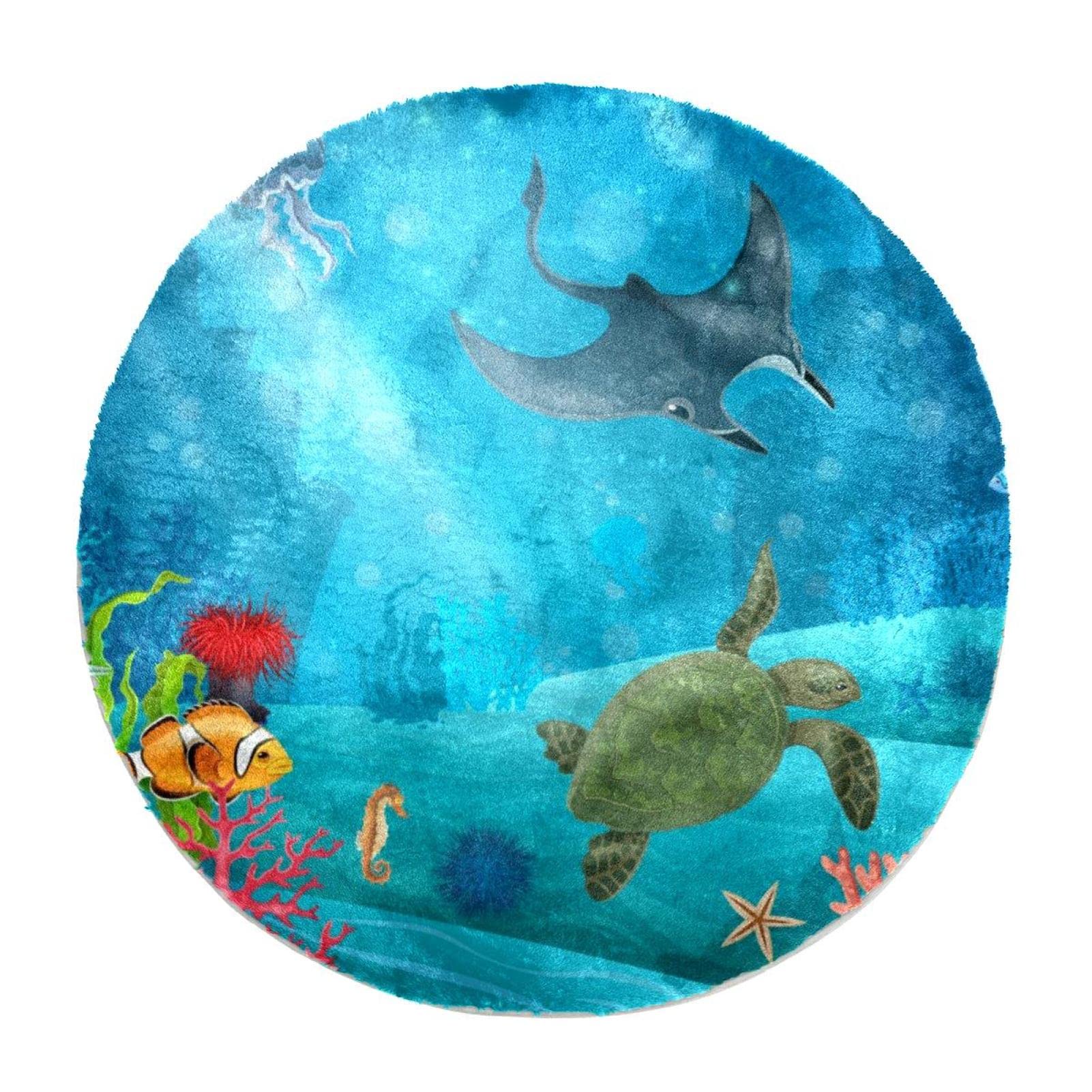 Tapis de salon moelleux 60x60 cm avec motif poisson corail coloré