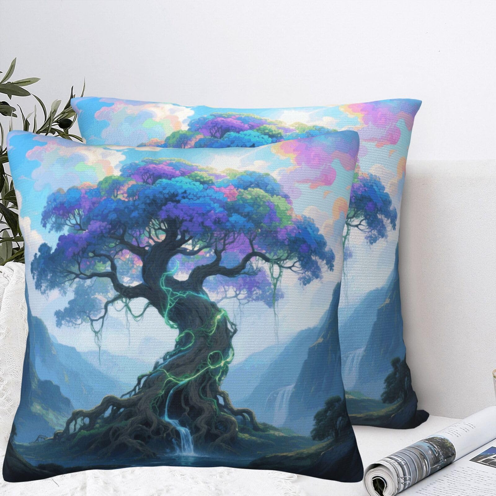 BTCOWZRV Tree of Life Plush Throw Pillow Covers 22"X22",Soft Cozy Couch Cushion Covers Decorative Pillow Cases for Holiday Home Bedroom Sofa Decors