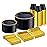 WELLIFE 450 PCS Black and Gold Disposable Dinnerware Set for 75 Guests, Plastic Plates for Party, Gold rimmed Dinner Salad Plates,Cups,Silverware Set for Halloween Party and Celebration