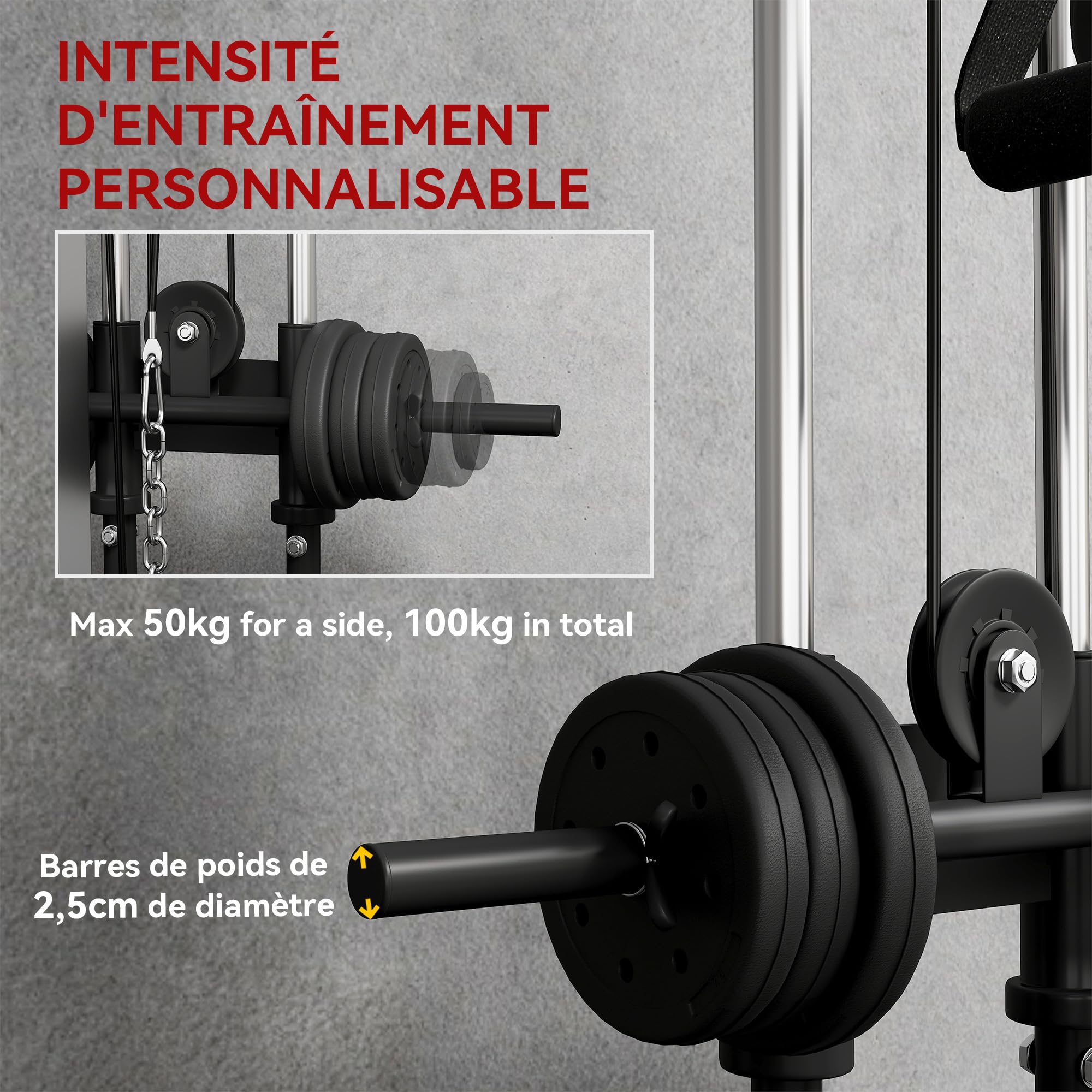 SPORTNOW Station à Poulie Murales 15 Positions + Banc de Musculation Pliable, Ensemble Gym Complet pour Haut du Corps et Abdos, avec Coussin Rembourré, 62x60x200cm, Noir