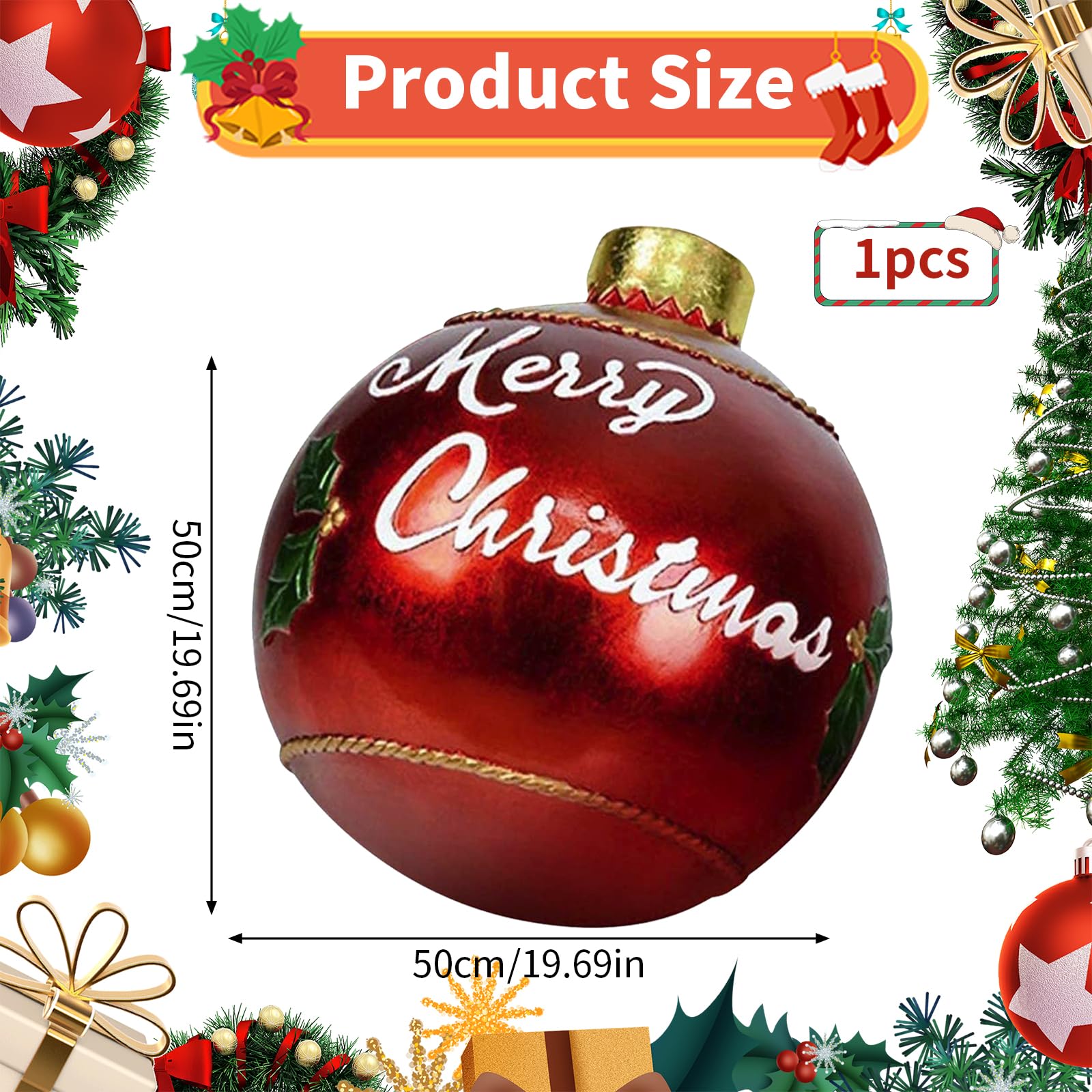 Boule De Noël Gonflable Géante 60 Cm | Décorations Sapin, Jardin, Maison | PVC Résistant | Motifs Noël (Sapin, Flocon…)