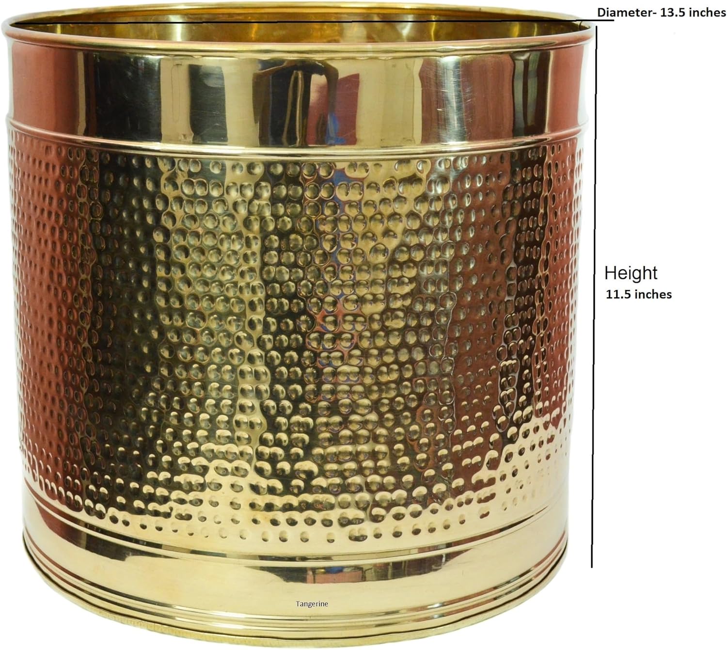 Tangerine Brass Hammered Design Planter, Plant Container, Big planters, planters for Home Decor, planters for Living Room with Lacquer Finish- (Size: Dia- 13.5 x Height- 11.5 inches)