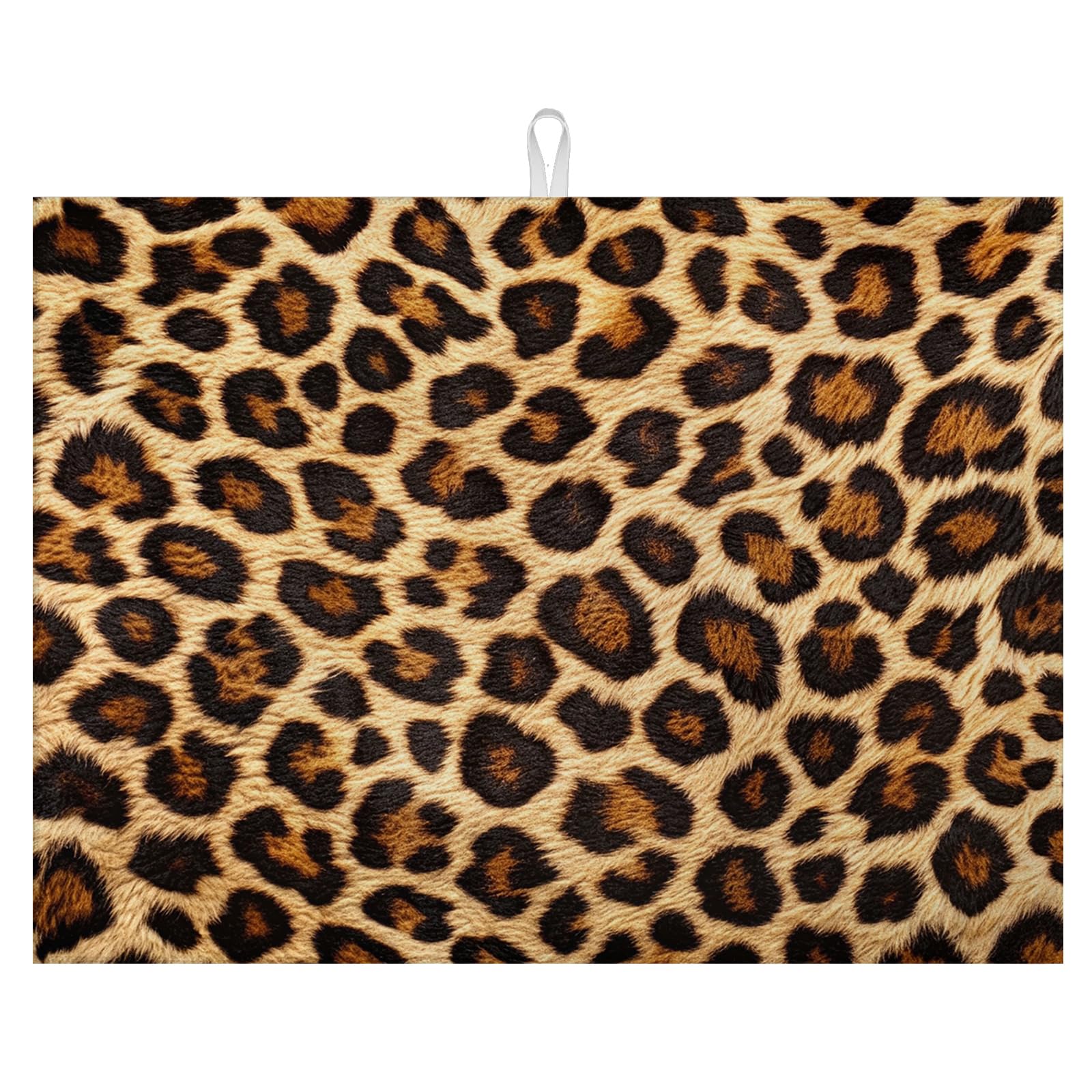 Animal Leopard Dish Drying Mat for Kitchen Counter Microfiber Absorbent Dish Kitchen Drying Mat Draining Reusable Washable for Dishes/Utensils/