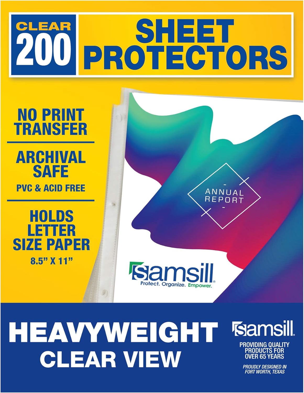 Samsill 200 Pack Heavyweight Clear Sheet Protectors for 3 Ring Binder, Archival Safe, Top Load 8.5 x 11 Inches : Office Products