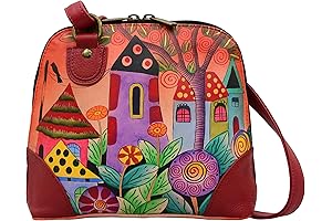 Women's Premium Hand Painted Leather Small Zip Organizer Handbag