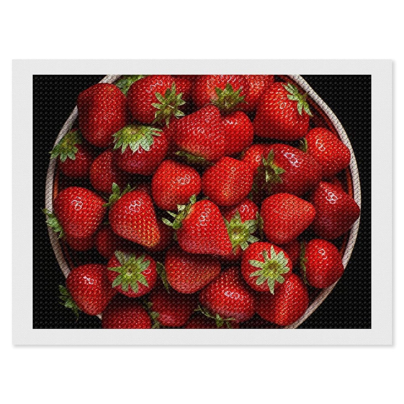 Strawberries in Bowl Diamond Art Kits for Adults, DIY 5D Diamonds Painting Kits for Beginner, Round Full Drill Diamond Dots Painting, 12"x16" Diamonds Pictures Gem Art and Crafts Wall Decor