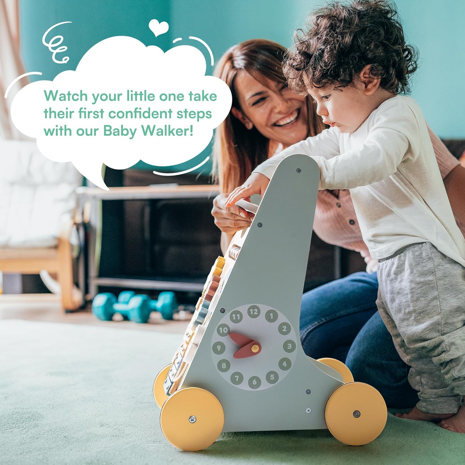 ROBOTIME Wooden Baby Walker, Wooden Push Walker with Wheels, Montessori Push Toys for Babies Learning to Walk, Baby Walkers Activity Center for Boys and Girls