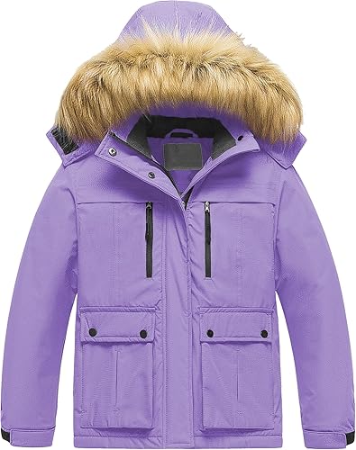 Pursky Chaqueta de esquí impermeable para niña, abrigos de nieve de invierno para niños, chaqueta impermeable de forro polar