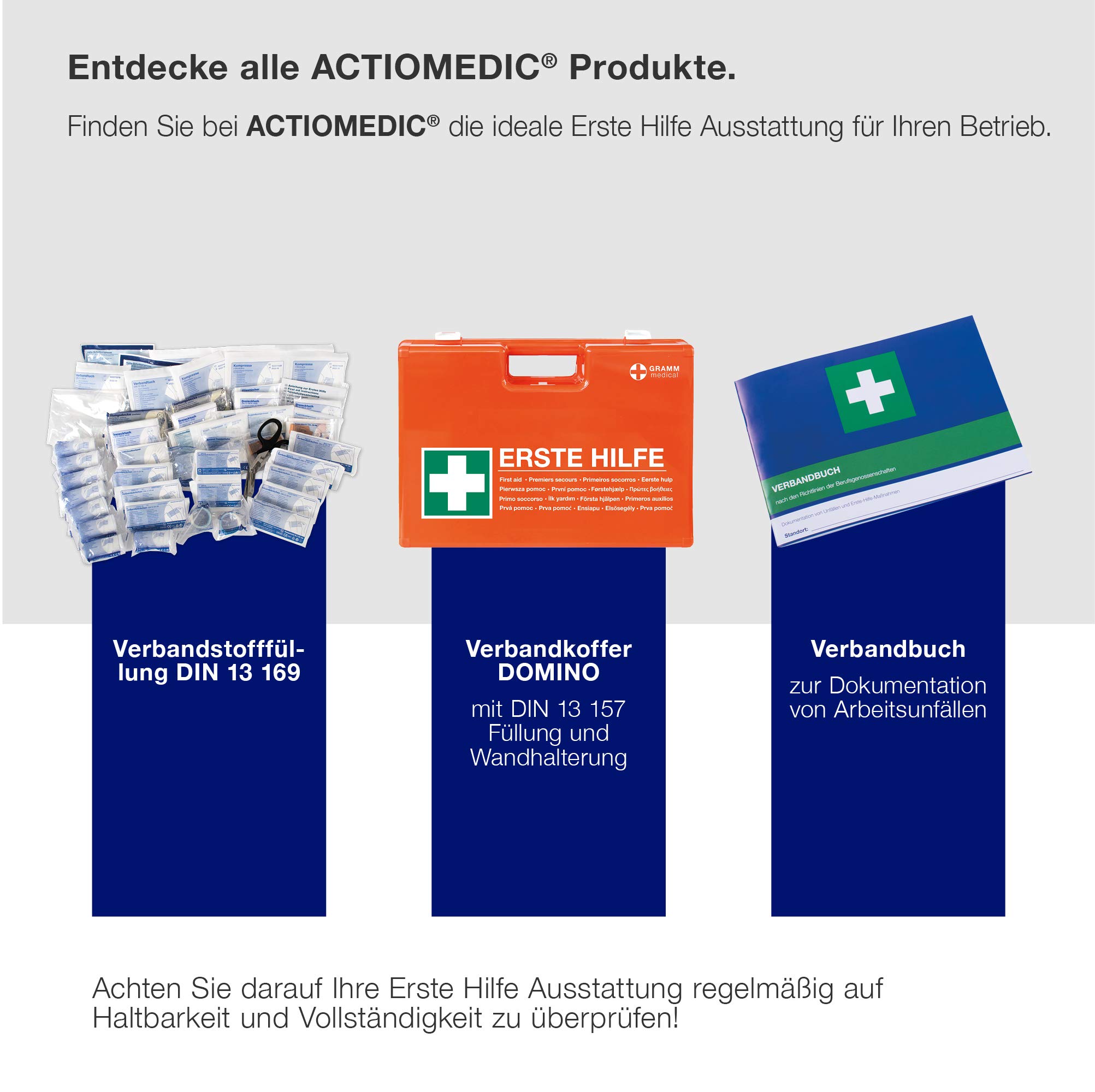 ACTIOMEDIC I Apteczka przenośna MULTI z uchwytem ściennym, Do użytku mobilnego i stacjonarnego, DIN 13 169, Plastry hipoalergiczne, Wielojęzyczne etykiety, Pomarańczowa, 42 x 33 x 15 cm