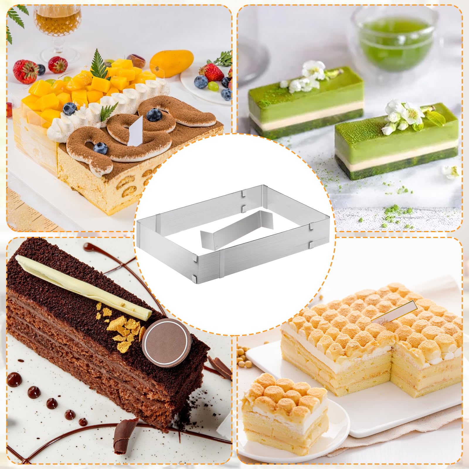 Cercle à Pâtisserie Réglable,2pcs cadre à gâteau en acier inoxydable Cercle à Pâtisserie Réglable,2pcs cadre à gâteau en acier inoxydable