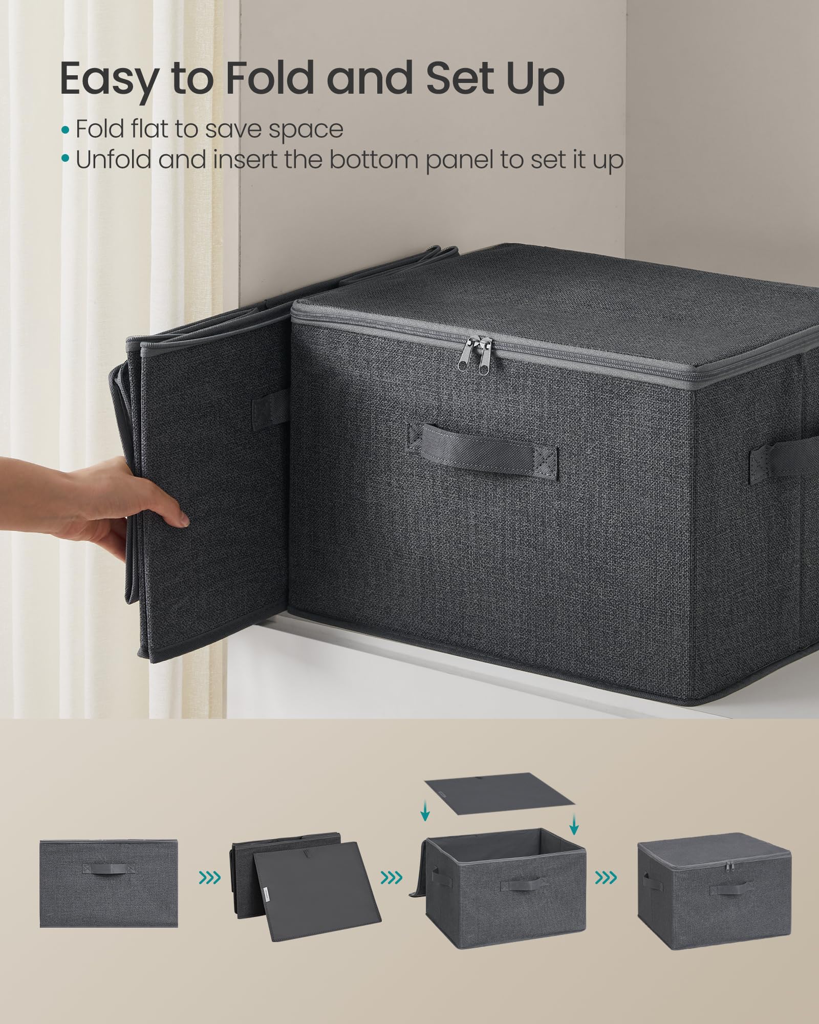 SONGMICS Faltbare Aufbewahrungsboxen, Set mit 6 Aufbewahrungskörben mit Deckel, Griffen, Kleider-Organizer, 40 x 30 x 24 cm, Vliesstoff, Schiefergrau URZB003G02