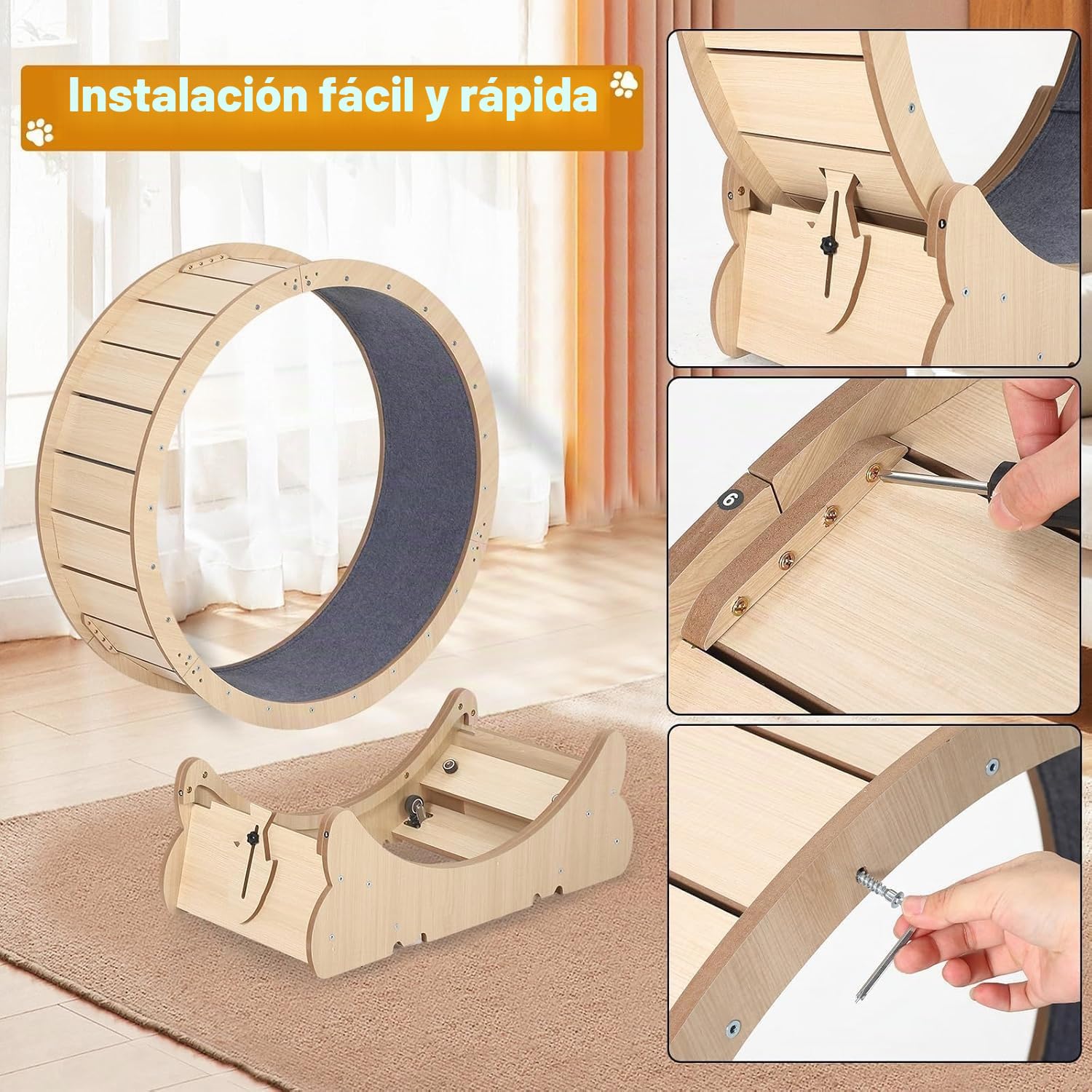 Rueda de Ejercicio para Gatos 90-100cm – Tablero E1 Alta Densidad – Silenciosa, Segura, Fácil de Limpiar – para Todos los Tamaños