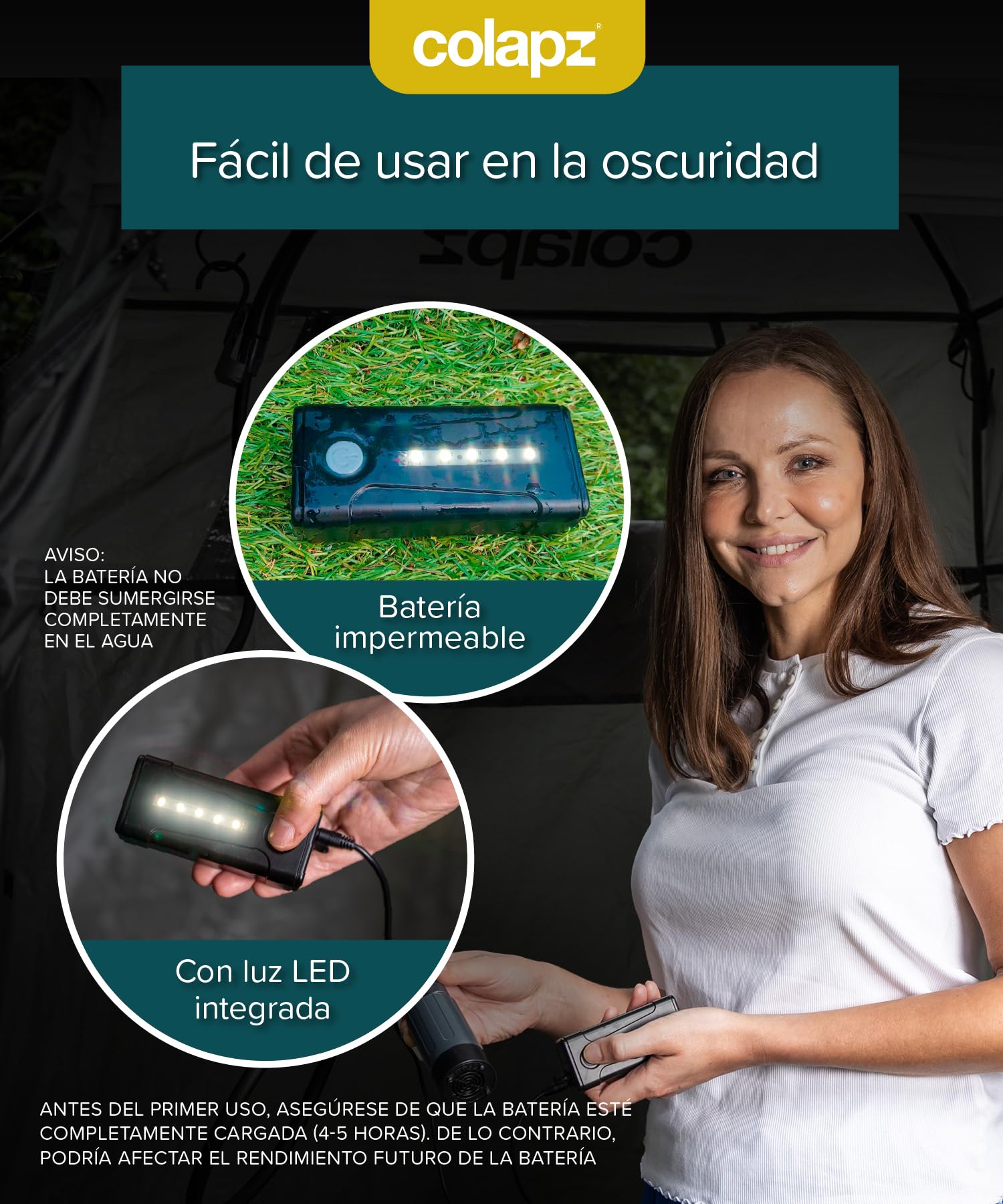 Colapz Ducha de Camping USB Recargable - Manguera 2 m - Bolsa Incluida