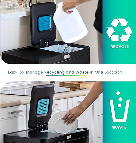 Miniatura 2 de Home Zone Living Bote de basura doble de 16 galones para reciclaje y basura con control de olores CleanAura, capacidad total de 60 litros, negro mate