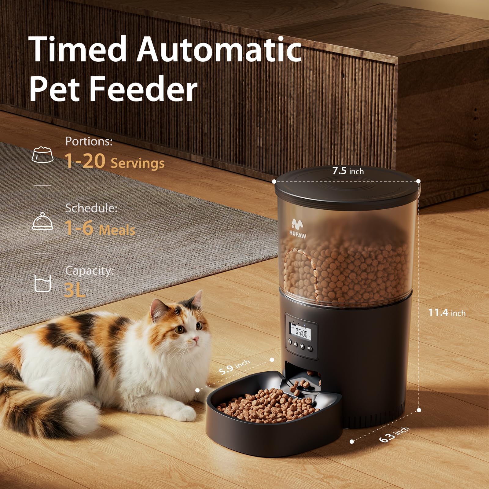IMIPAW Automatic Cat Feeders, 3L Timed Cat Dry Food Dispenser, Dual Power Supply, Programmable Portion Size, 1-6 Meals Per Day, Auto Pet Feeder for Cats and Small Dogs, with Desiccant Bags - image 7