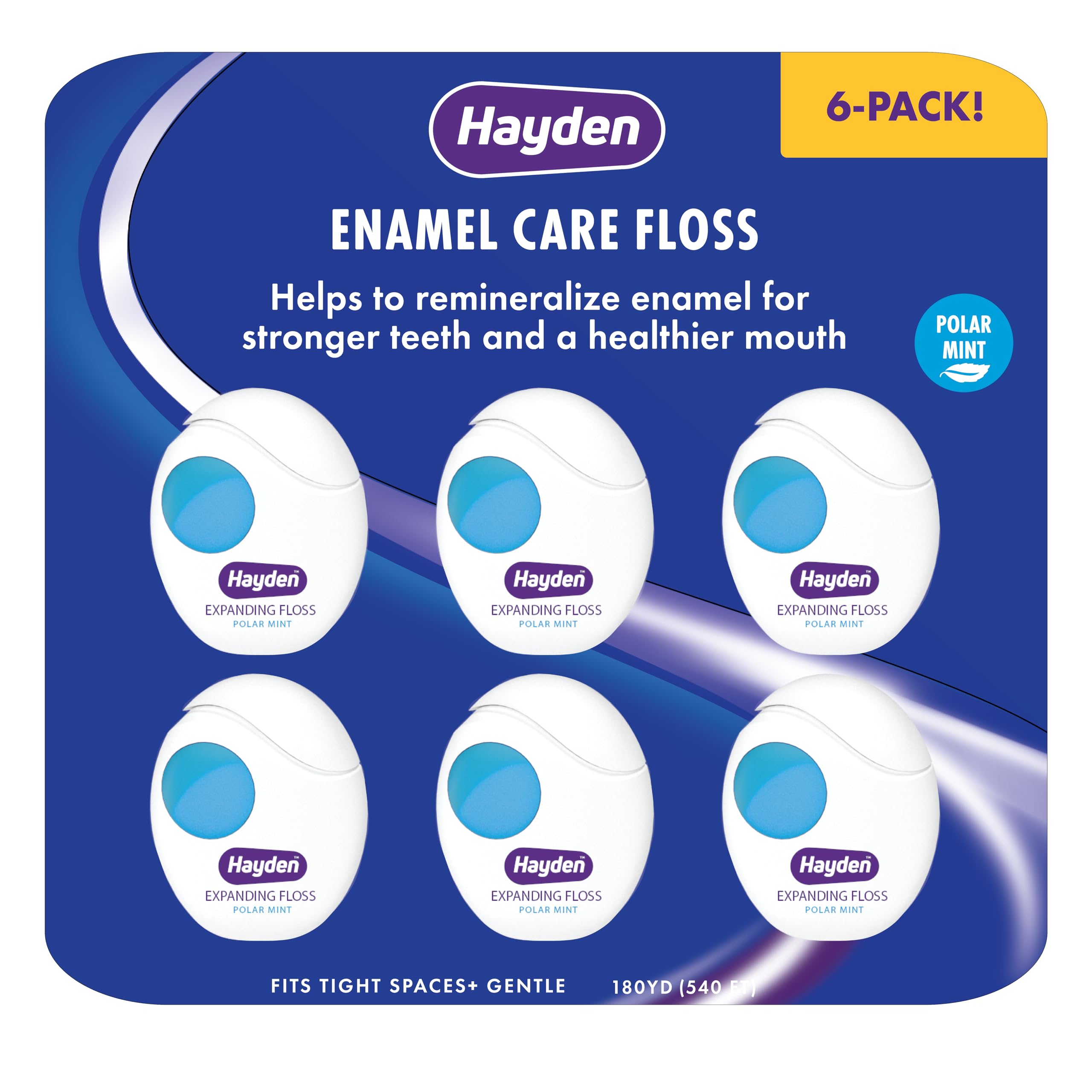 Hayden Enamel Care Dental Floss | for Sensitive Mouths | Helps Restore Enamel | Mint Flavor | 30 Yards per Unit (Pack of 6)