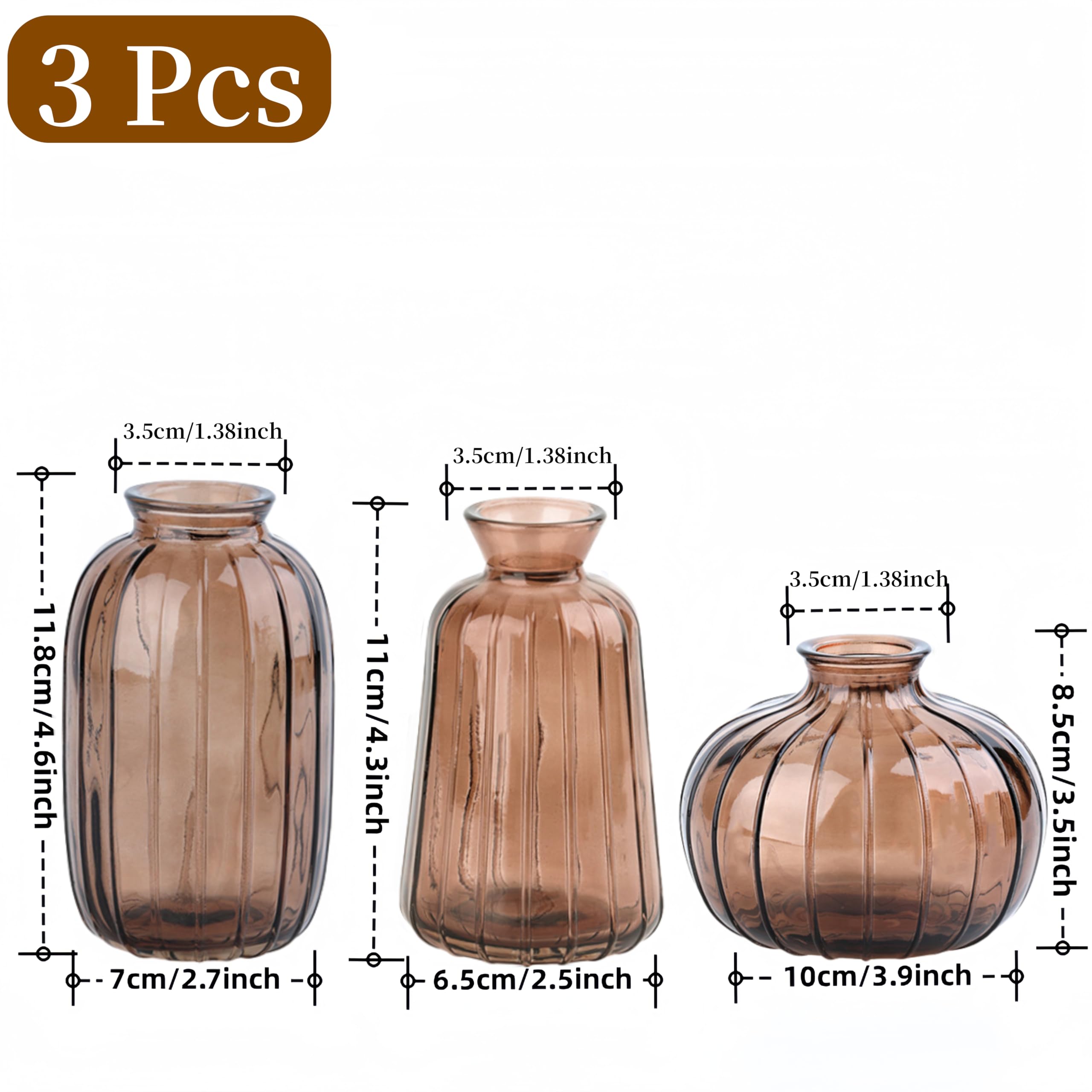 MEETOZ Glass Bud Vase Set of 3- Small Vases for Flowers Home Table Flower Decor, for Office or Wedding Events - Image 2