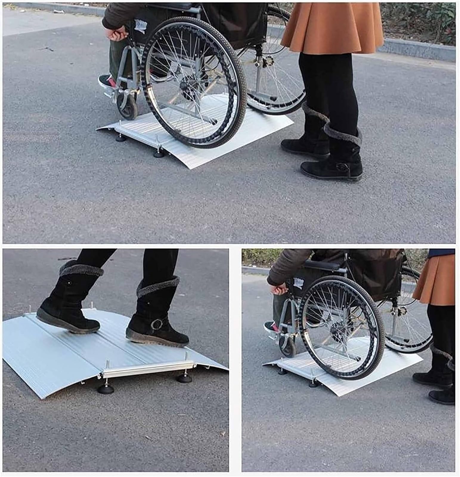 Rampa progowa, aluminiowa rampa wejściowa do wózków inwalidzkich, rampa progowa, przenośna rampa do drzwi z regulowaną stopką, do użytku wewnątrz i na zewnątrz (134 x 74 cm x 15 cm)