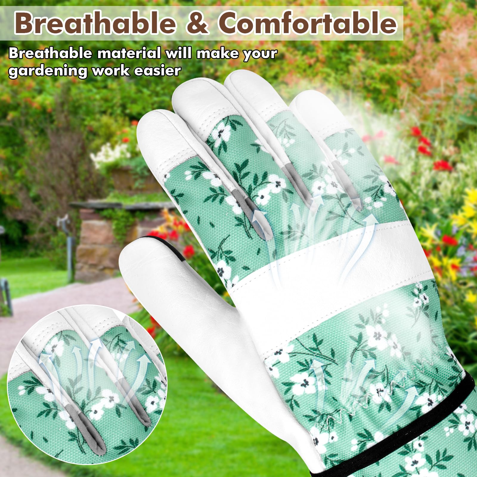 Gartenhandschuhe aus Leder für Damen, Dornenfeste Gartenhandschuhe, Touchscreen-Design, Arbeitshandschuhe zum Pflanzen, Graben, Beschneiden, Farbe E