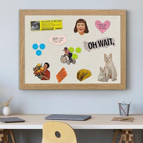 Miniatura 2 de AKTOP Tablero de anuncios de corcho con lino de 16.7 x 11 pulgadas, pequeño tablero de corcho enmarcado para pared, tablero de fotos colgante para